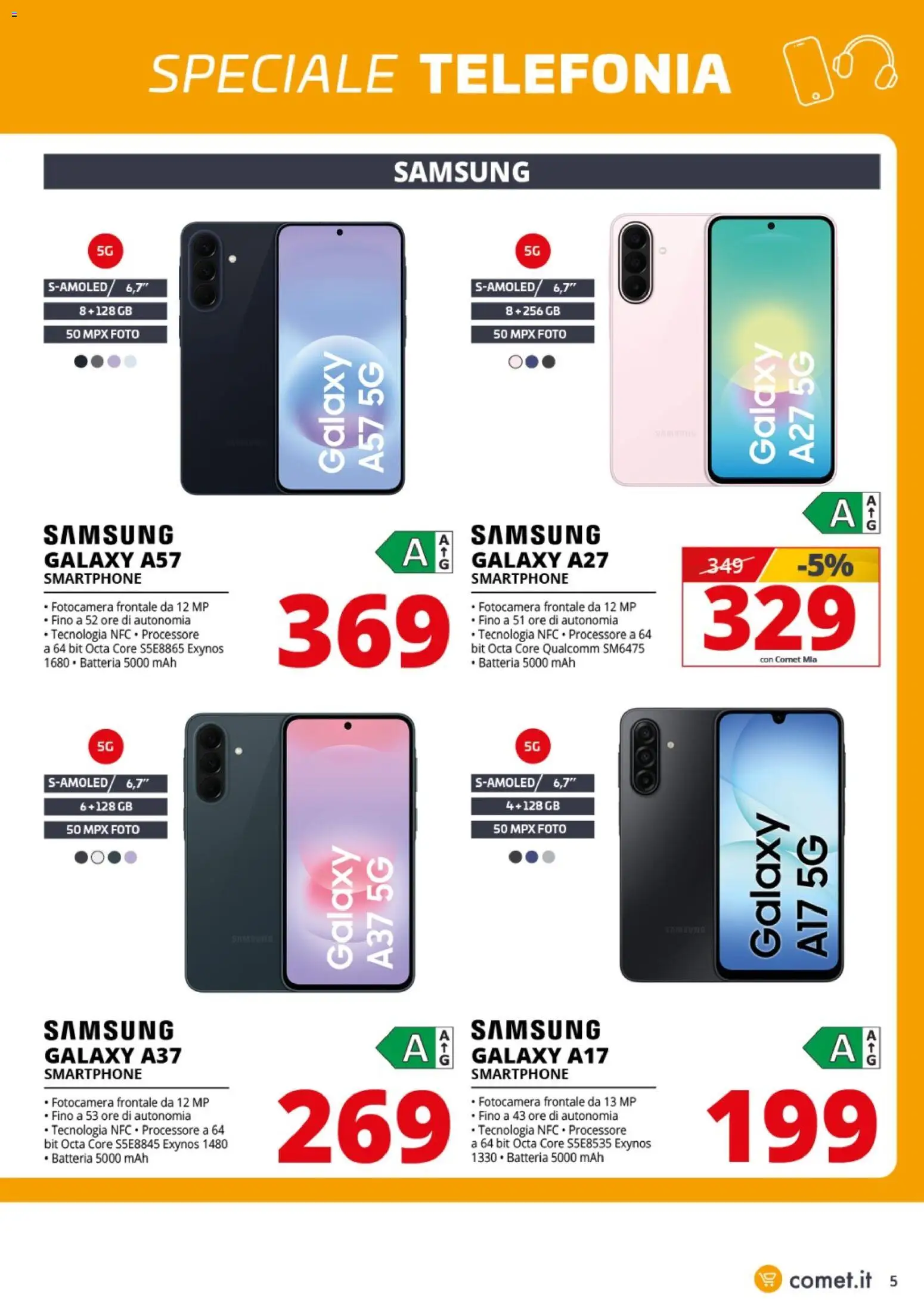 Volantino Comet del 09/10/2026 | Pagina: 5 | Prodotti: Smartphone, Fotocamera, Batteria, Samsung