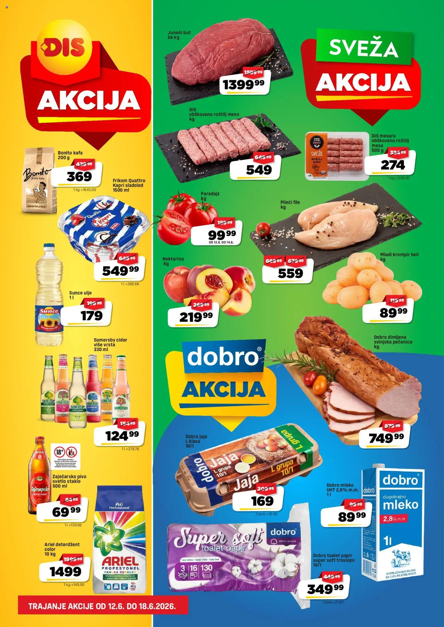 Super DIS katalog - važi od 12.06.2026 | Strana: 1 | Proizvode: Toalet papir, Pileći file, Somersby, Roštilj meso