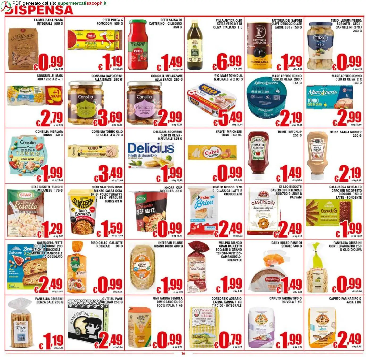Volantino Sacoph del 17.04.2026 | Pagina: 16 | Prodotti: Sale, Olive, Pomodori, Pasta
