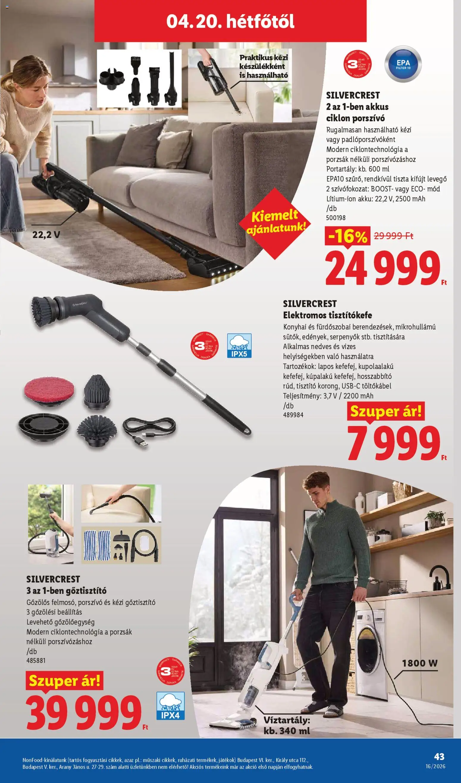 Lidl akciós ujság - amely érvényes a következő dátumtól: 16.04.2026 | Oldal: 43 | Termékek: Gőztisztító, Porszívó, Játékok, Kézi gőztisztító