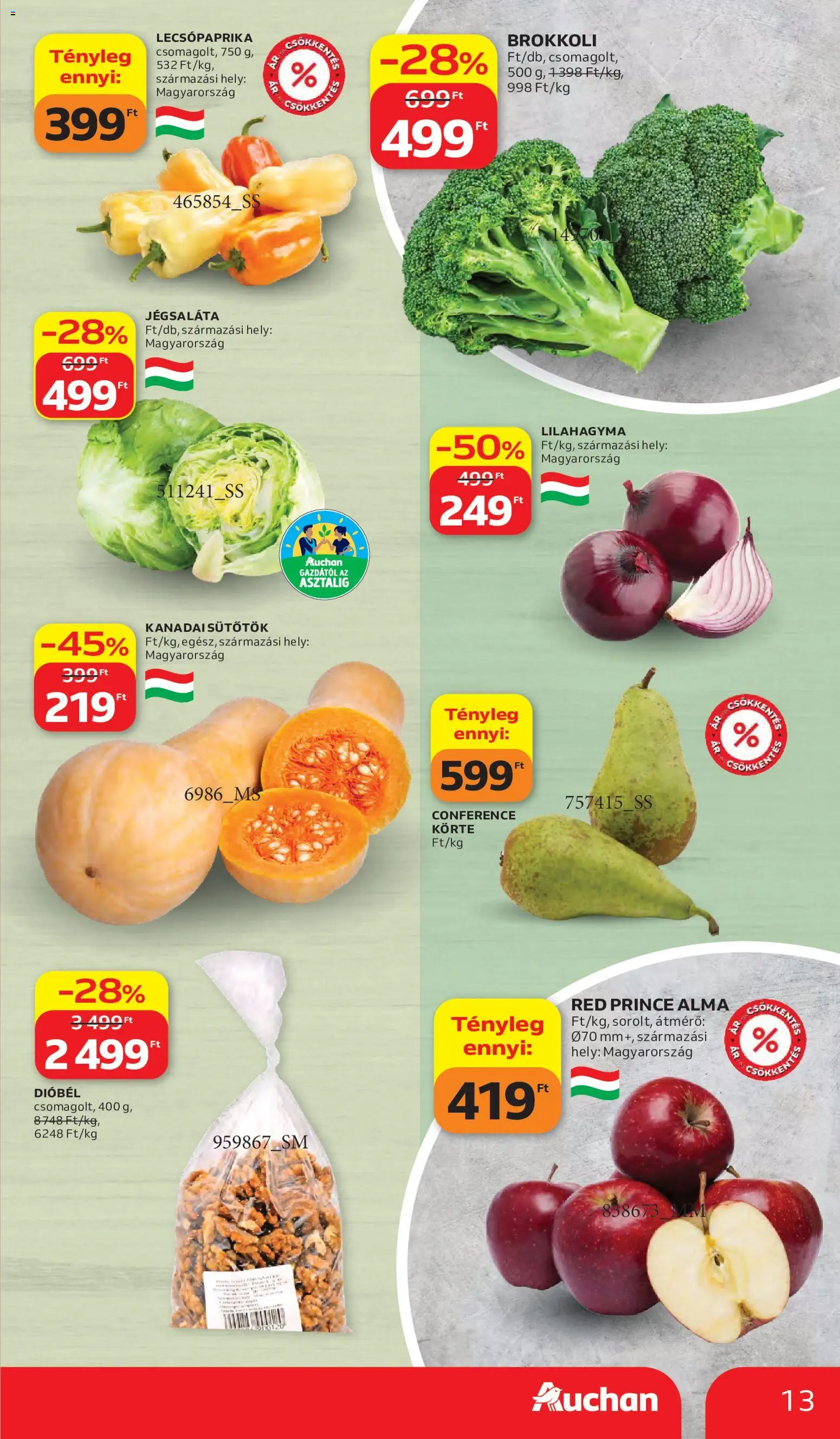 Auchan akciós ujság - amely érvényes a következő dátumtól: 2026.10.15. | Oldal: 13 | Termékek: Sütőtök, Körte, Lilahagyma, Alma