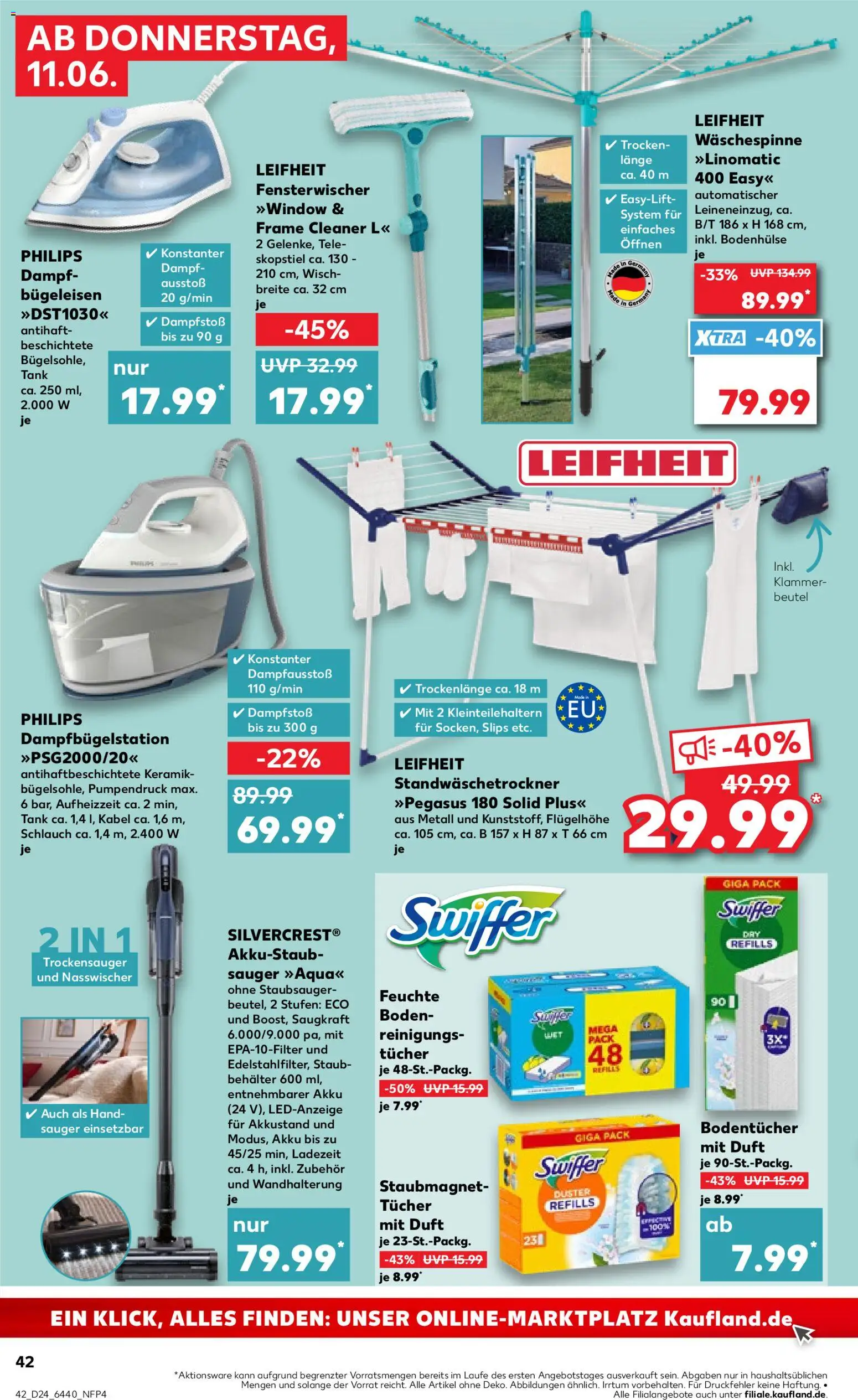 Kaufland Prospekt Hannover – gültig ab 11.06.2026 | Seite: 42 | Produkte: Philips, Staubsauger, Bügeleisen, Swiffer