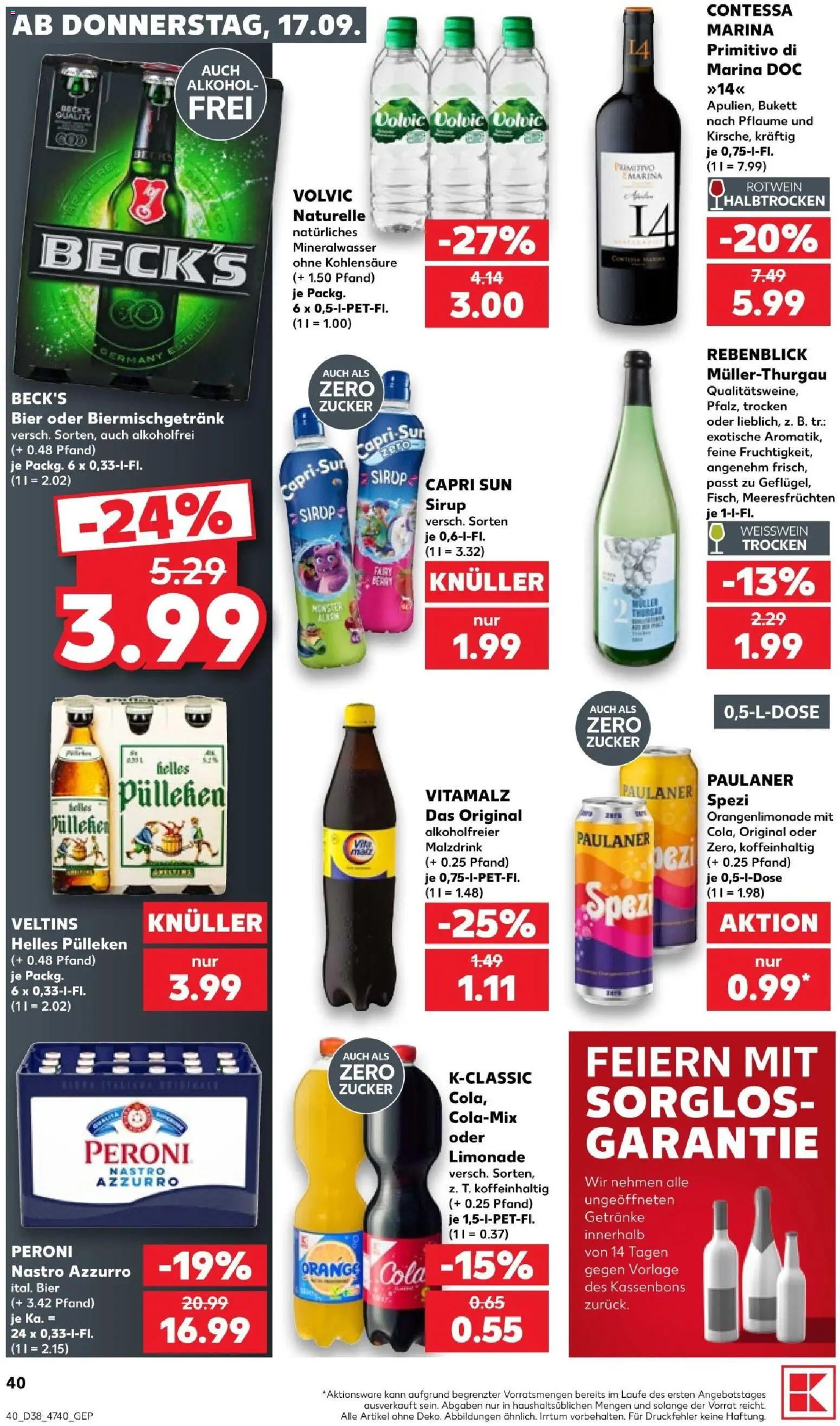 Kaufland Prospekt Hannover – gültig ab 17.09.2026 | Seite: 40 | Produkte: Capri sun, Sirup, Alkohol, Veltins