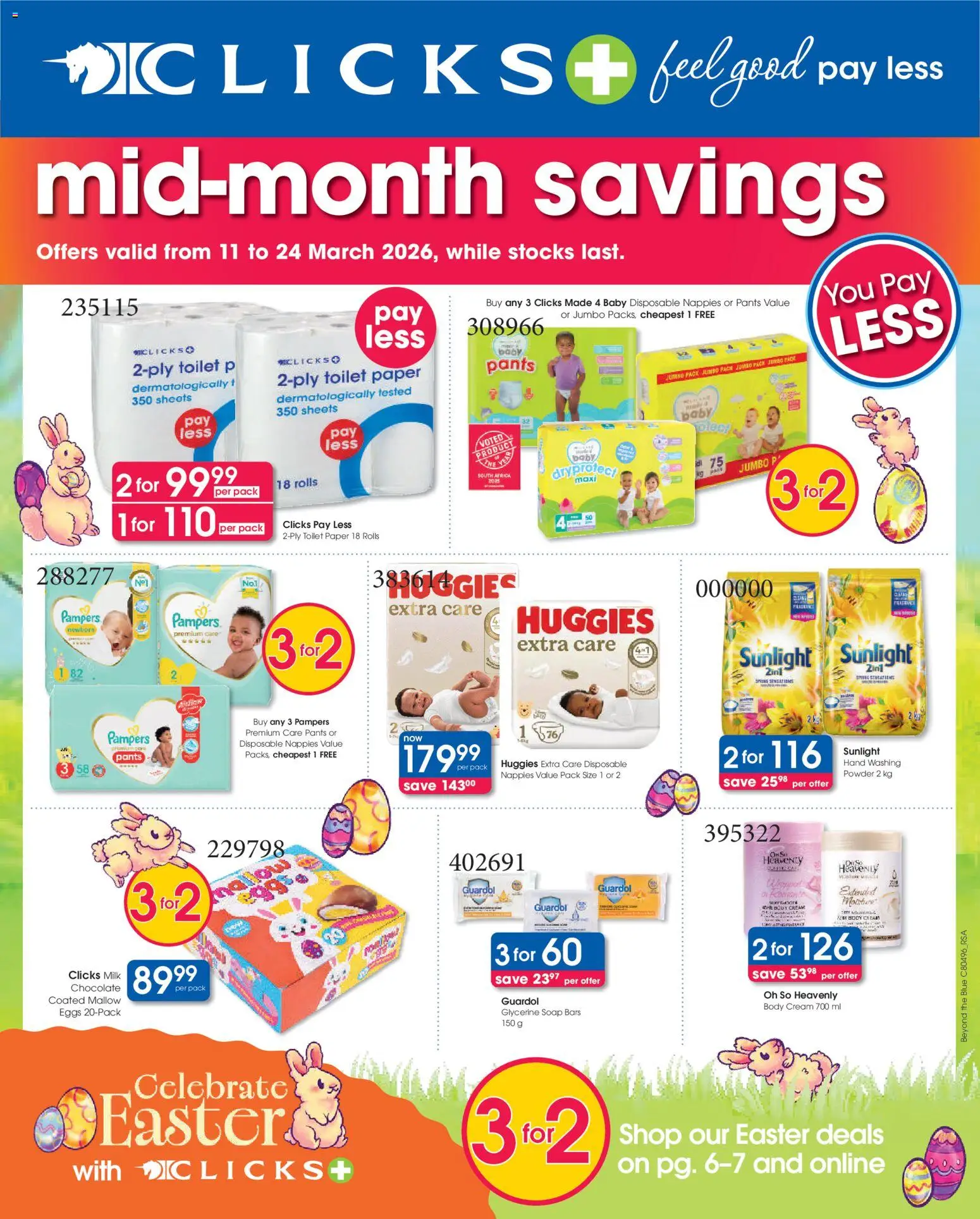 New Clicks catalogue – valid from 11.03.2026 | Page: 1 | Products: Pants, Toilet, Milk, Eggs