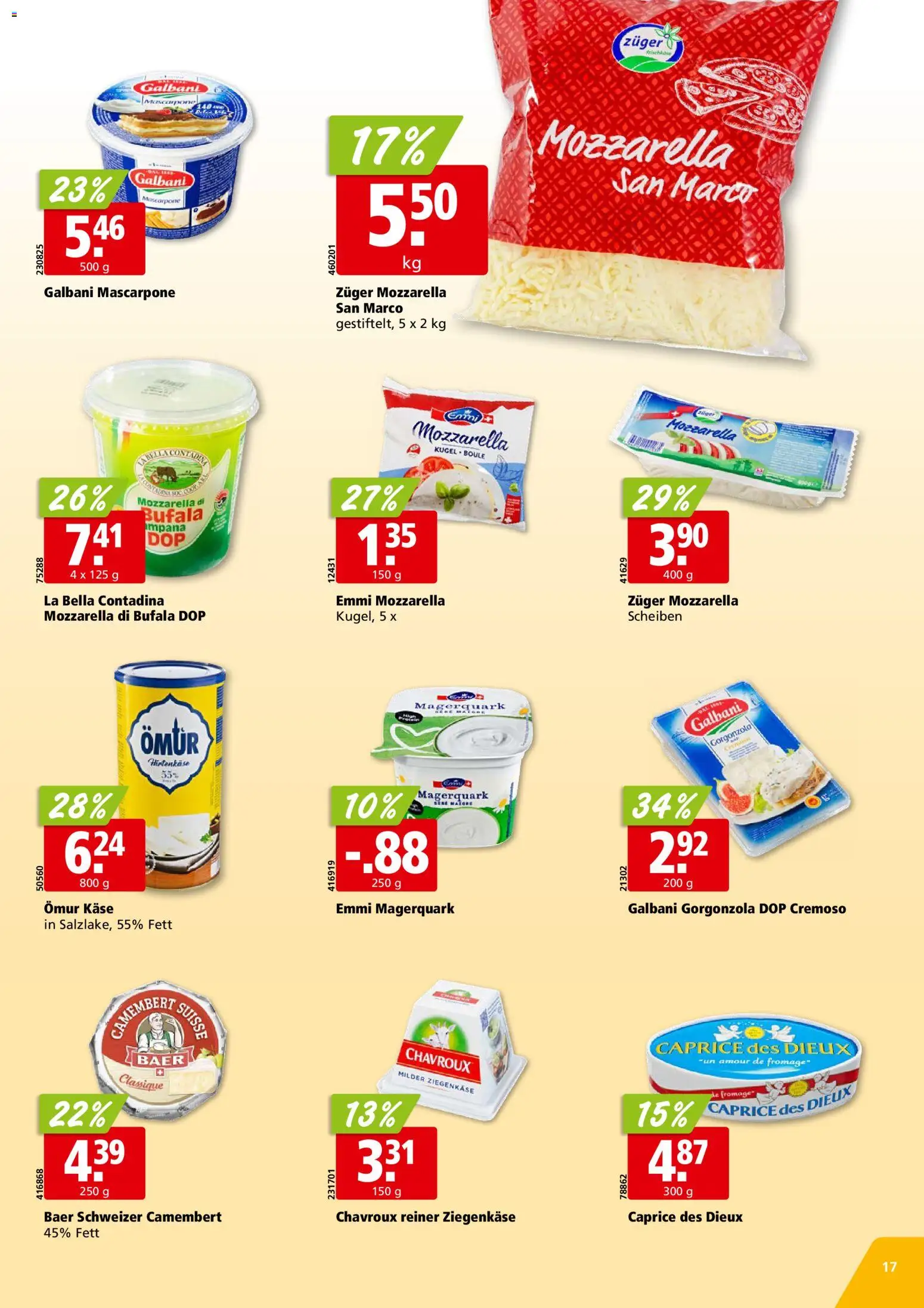 Aligro aktionen Schlieren, Gossau SG, Frauenfeld, Rapperswil-Jona, Sargans, Bern – gültig ab 27.07.2026 | Seite: 17 | Produkte: Mascarpone, Ziegenkäse, Käse