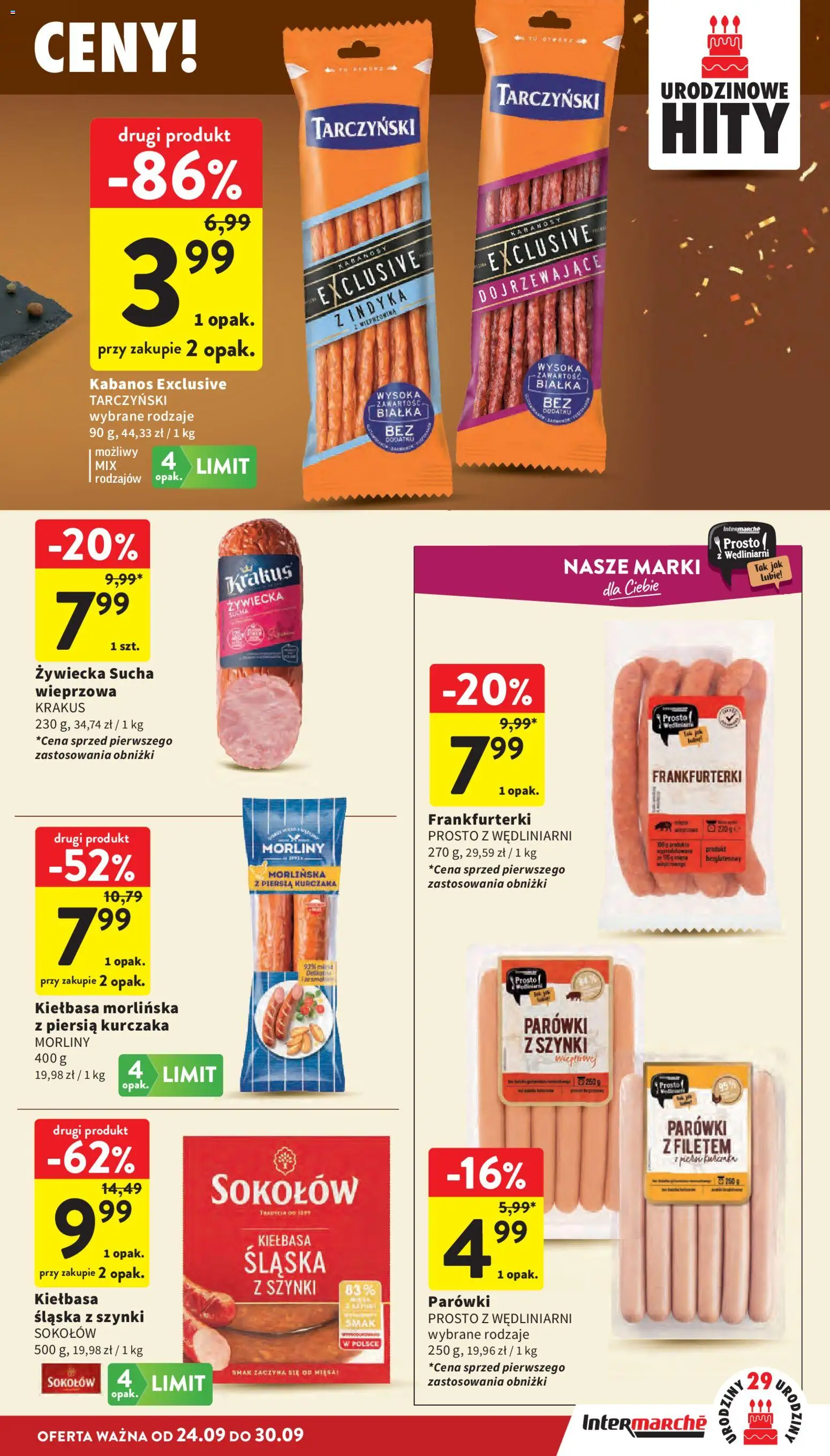 Intermarche gazetka od 24.09.2026 | Strona: 17 | Produkty: Kiełbasa, Mięso, Frankfurterki, Kabanosy
