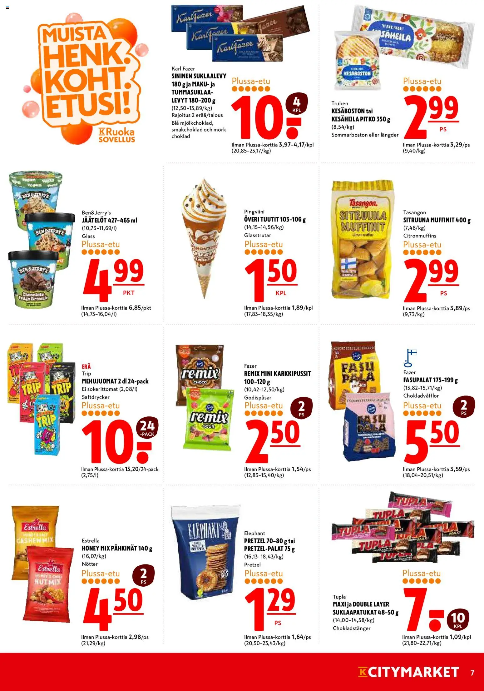 K-Citymarket tarjoukset – voimassa 15.06.2026 alkaen | Sivu: 7 | Tuotteet: Suklaapatukat, Pähkinät