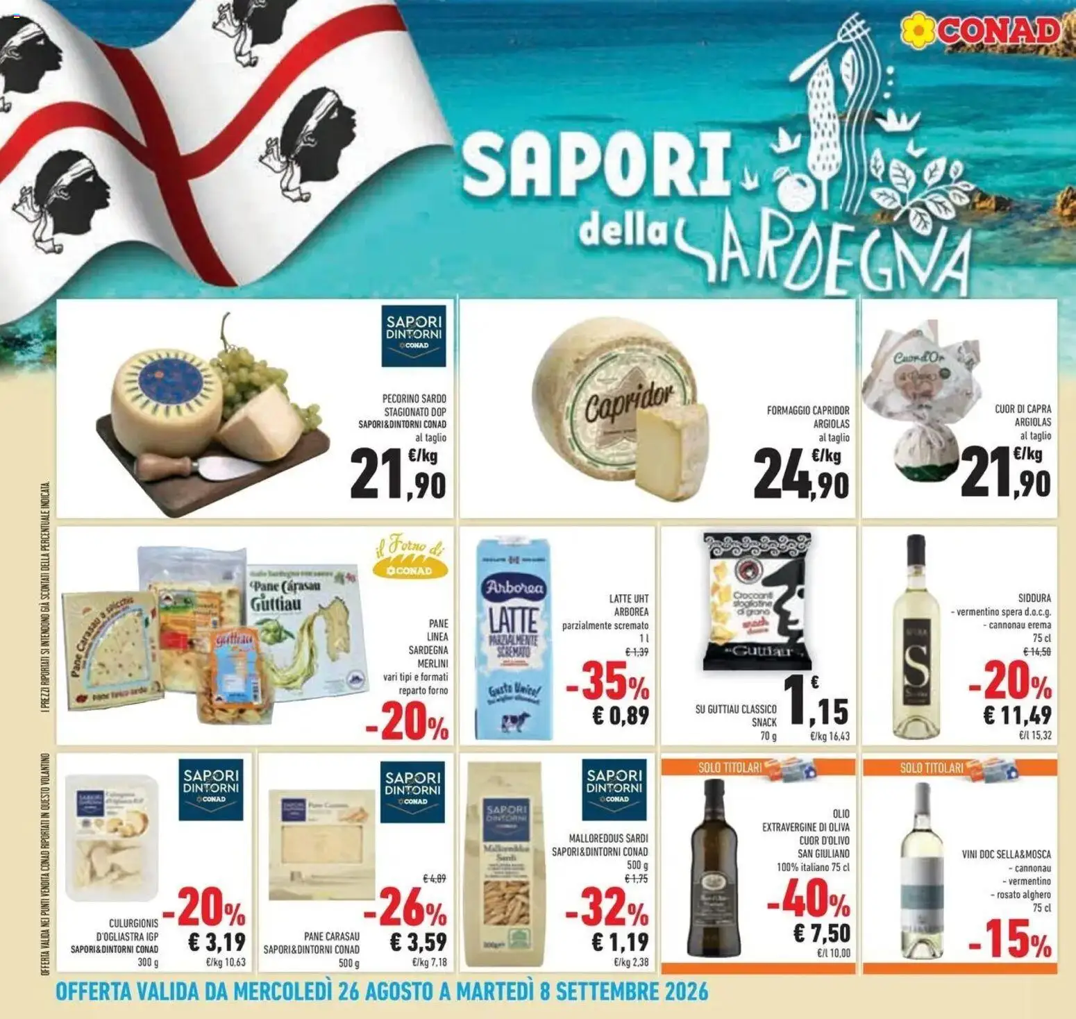 Volantino Conad dal 26/08/2026 > Anteprima | Pagina: 22 | Prodotti: Olio extravergine di oliva, Taglio, Formaggio, Olio