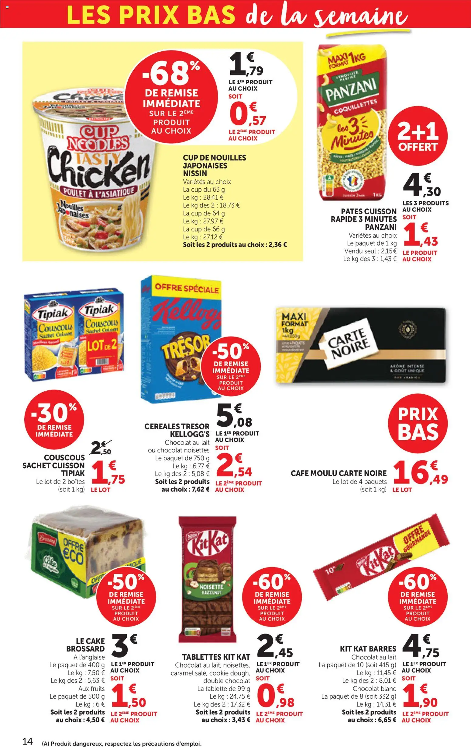 {H1} | Page: 14 | Produits: Tablette, Café moulu, Céréales, Coquillettes