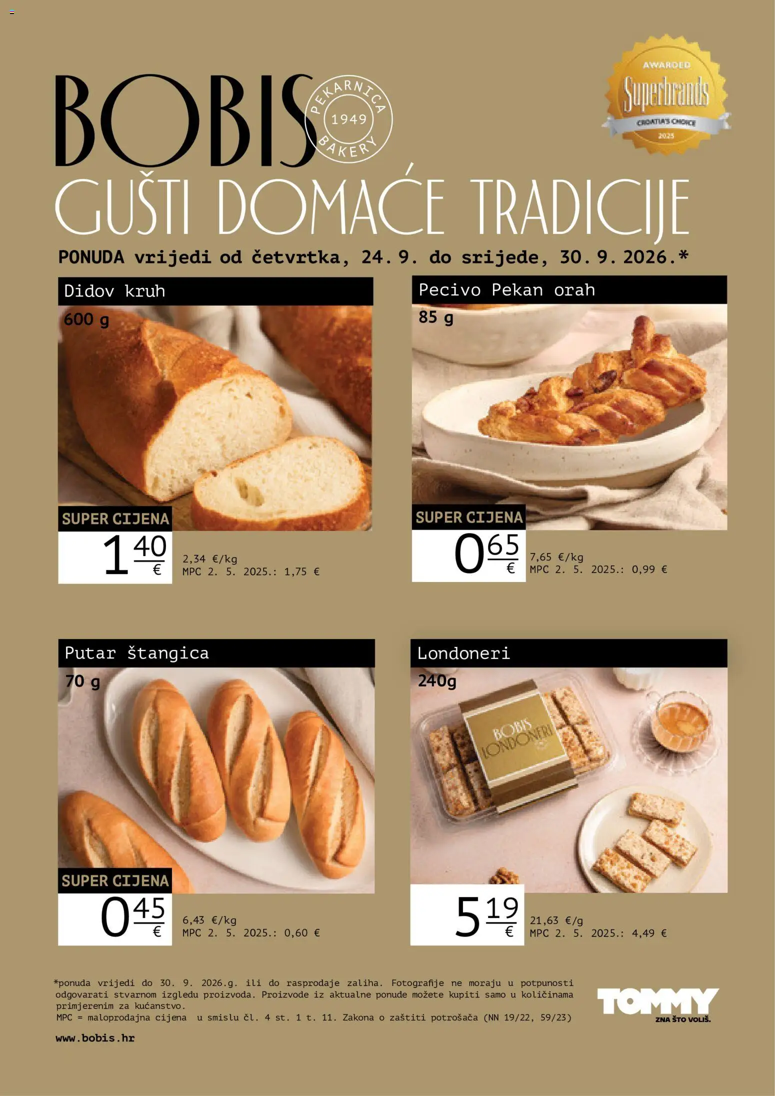 Tommy katalog | vrijedi od 24.09.2026 | Stranica: 1 | Proizvodi: Kruh, Pecivo, Orah
