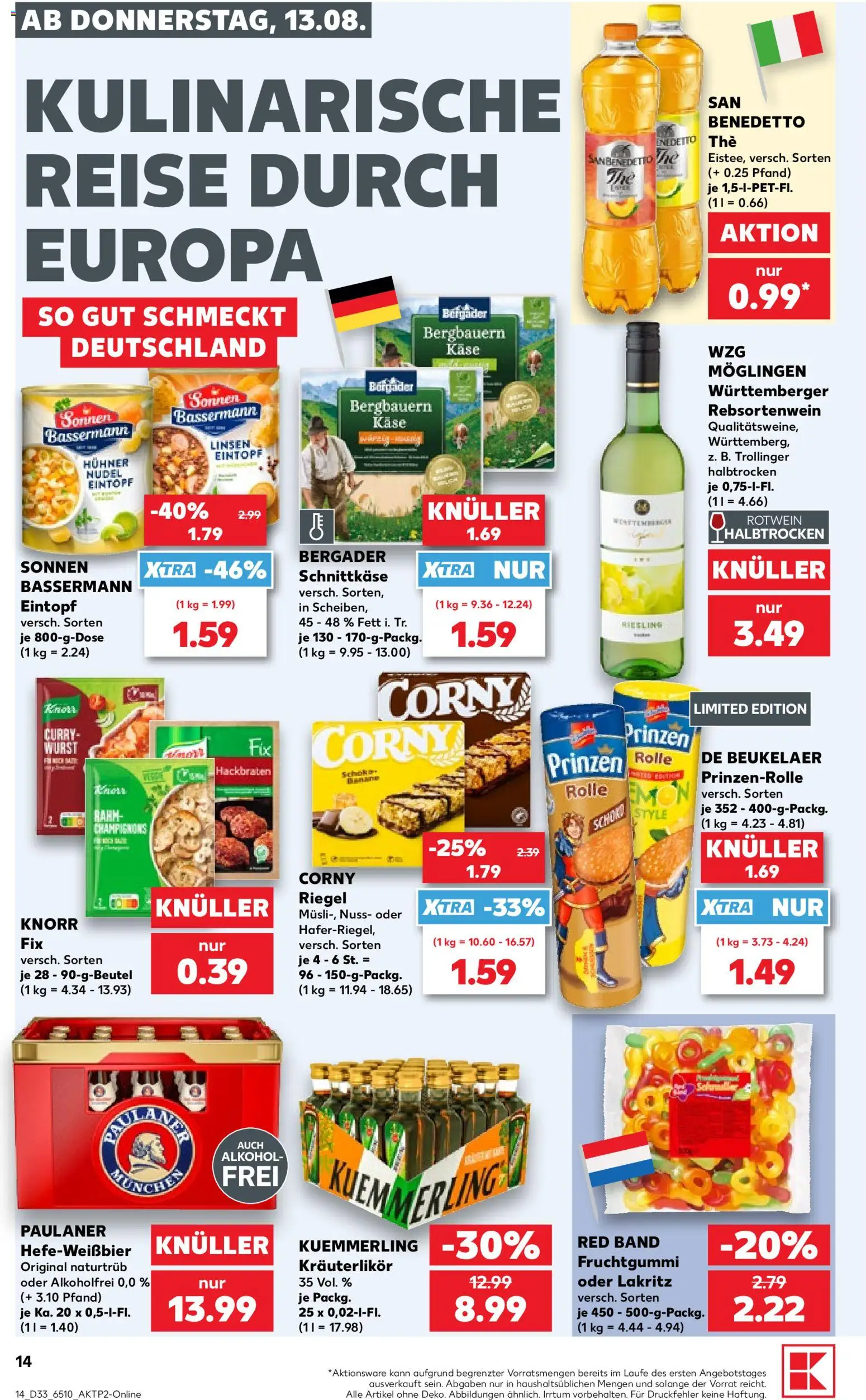 Kaufland Prospekt Köln – gültig ab 13.08.2026 | Seite: 14 | Produkte: Käse, Knorr, Champignons, Kuemmerling