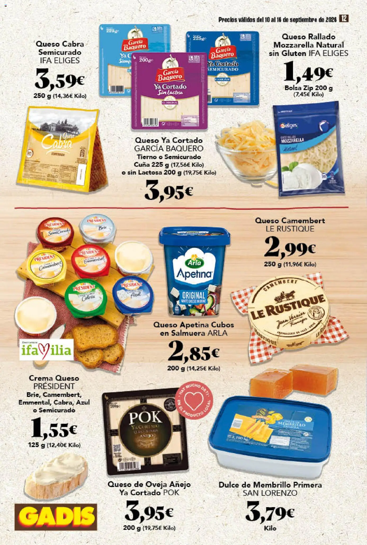 Gadis folleto │ válido desde el 10/09/2026 | Página: 12 | Productos: Queso Camembert, Dulce, Bolsa, Cuna