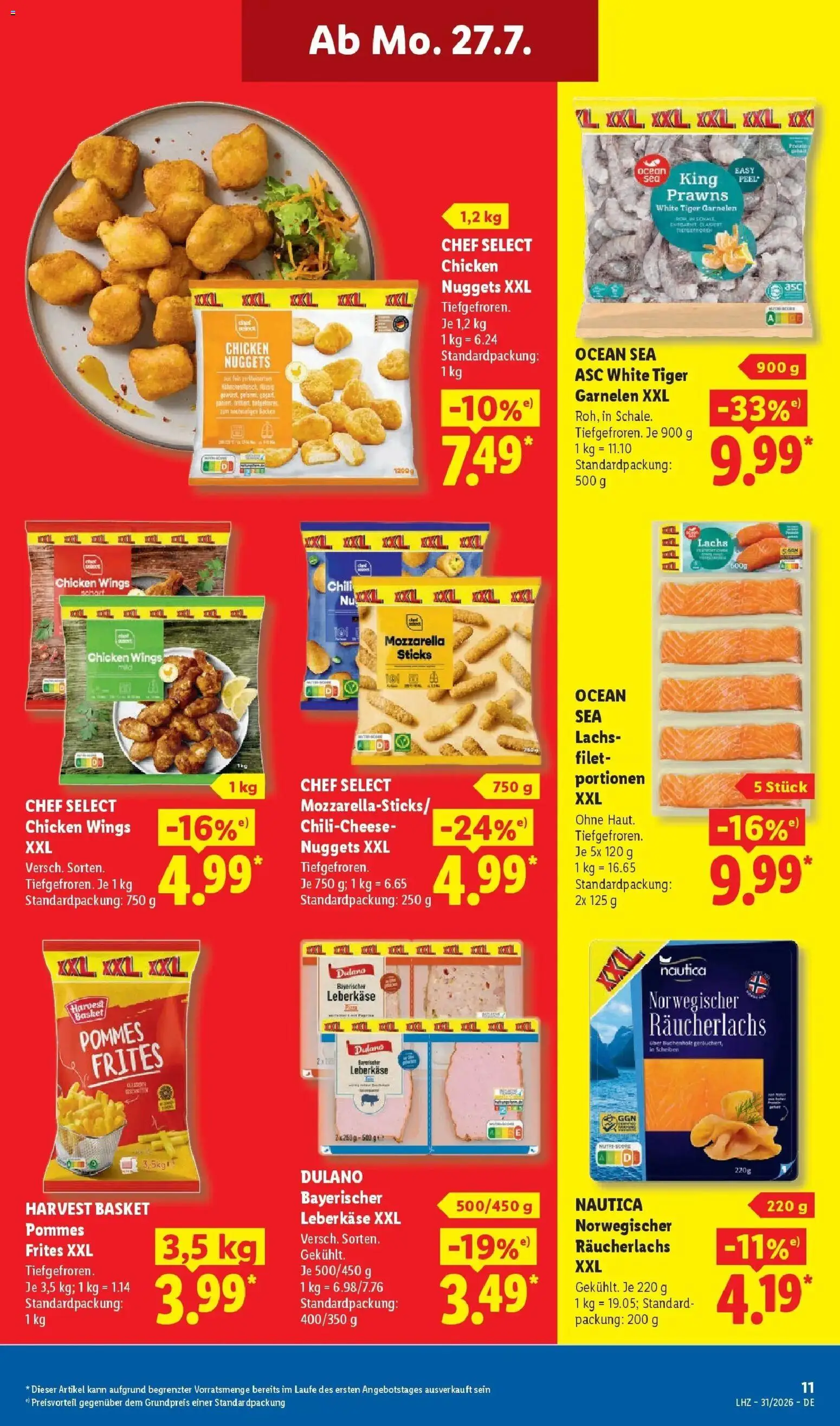 Lidl Prospekt Braunschweig – gültig ab 27.07.2026 | Seite: 21 | Produkte: Garnelen, Chili, Tiger garnelen, Leberkase