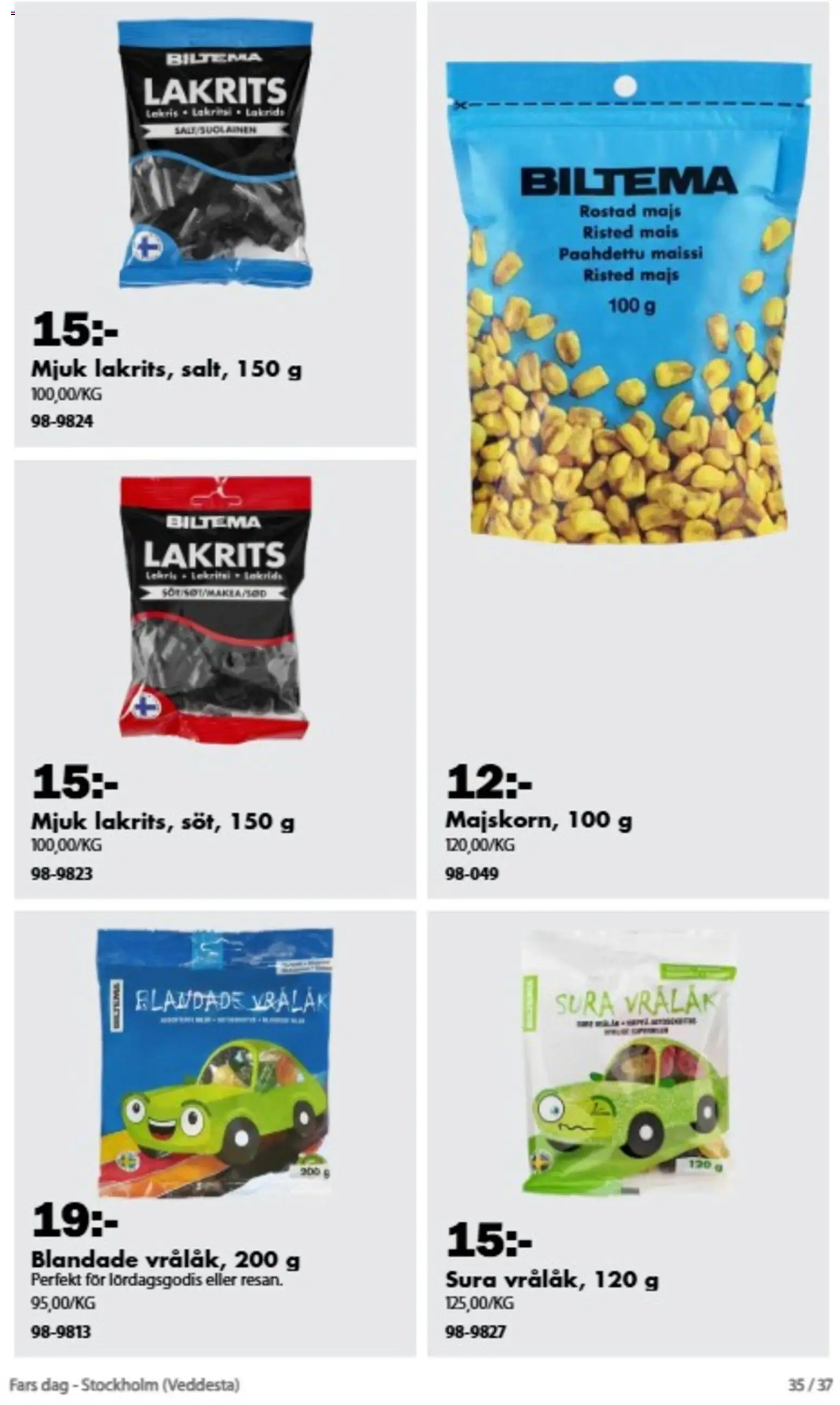 Biltema reklamblad aktuell från 26/10/2026 | Sida: 35 | Produkter: Lakrits, Rostad, Majs