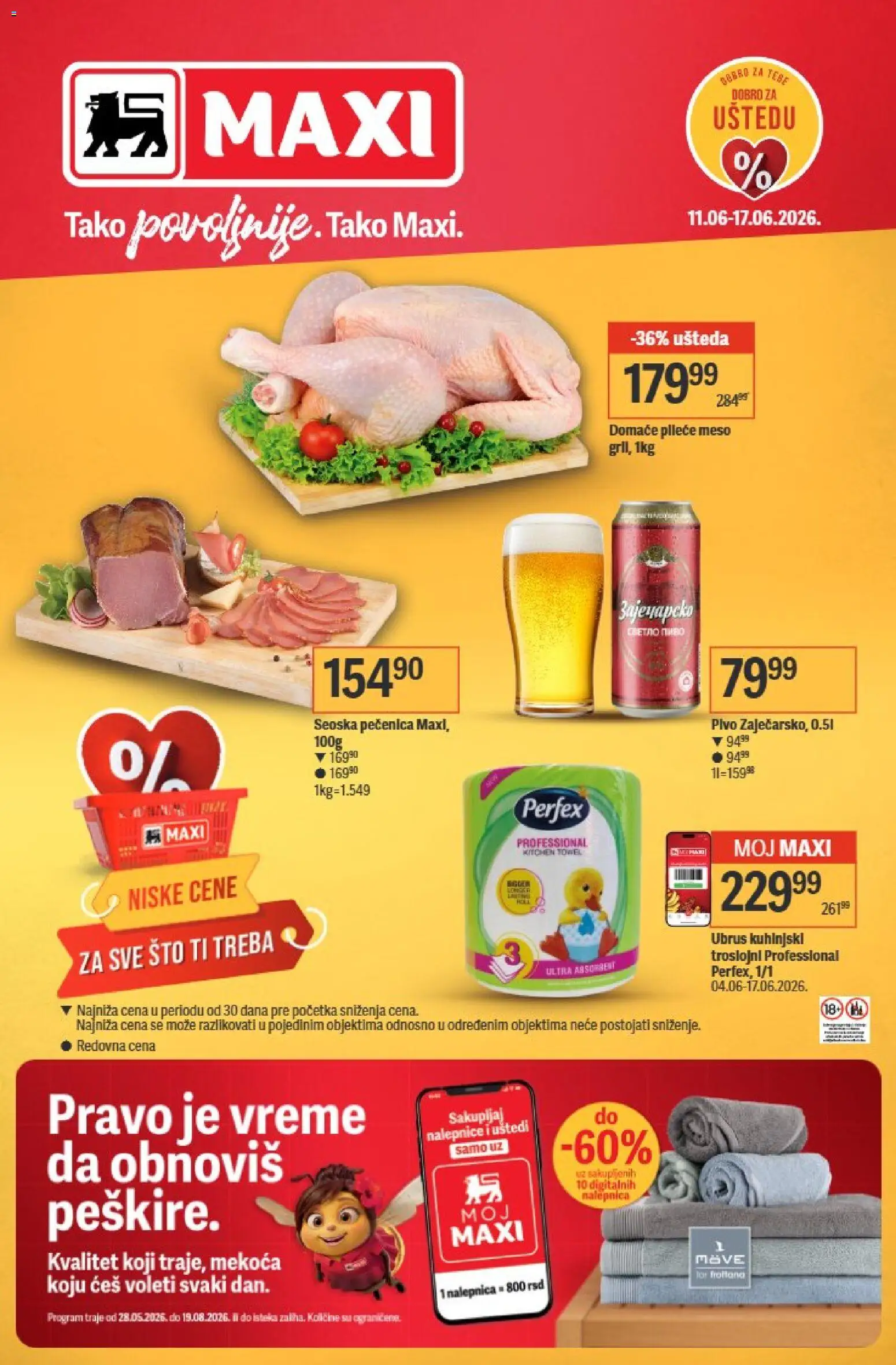 Maxi katalog - važi od 11.06.2026 | Strana: 1 | Proizvode: Sto, Ubrus, Pivo, Pečenica