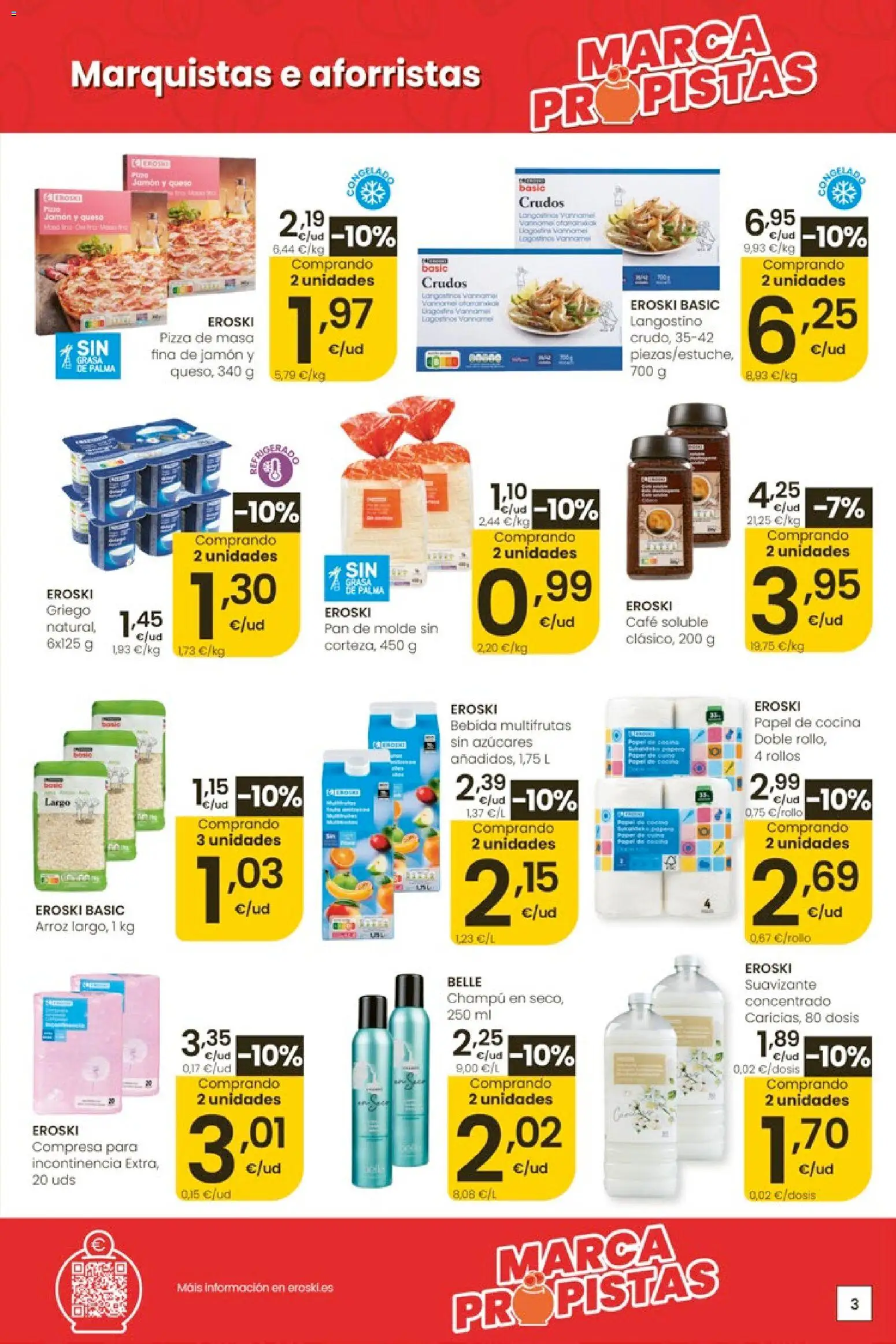 Eroski Ofertóns de verán │ válido desde el 28.05.2026 | Página: 3 | Productos: Jamón, Arroz, Pan de molde, Μηχανή καφέ