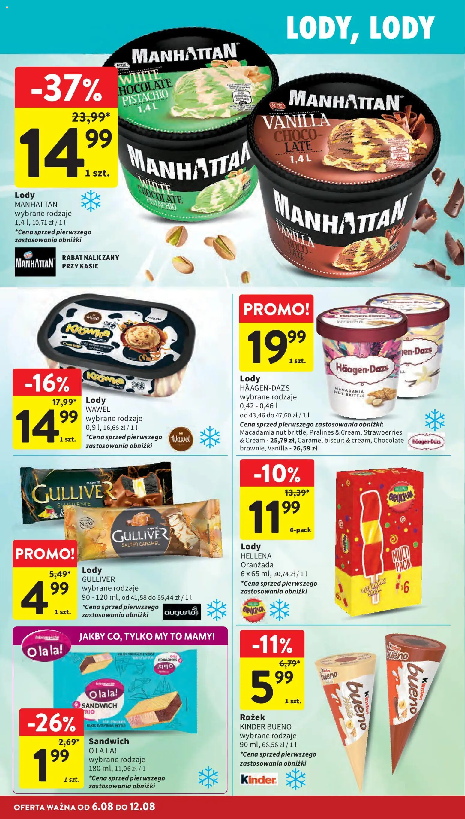 Intermarche gazetka od 06.08.2026 | Strona: 22 | Produkty: Krowka, Sandwich, Kinder Bueno, Lody