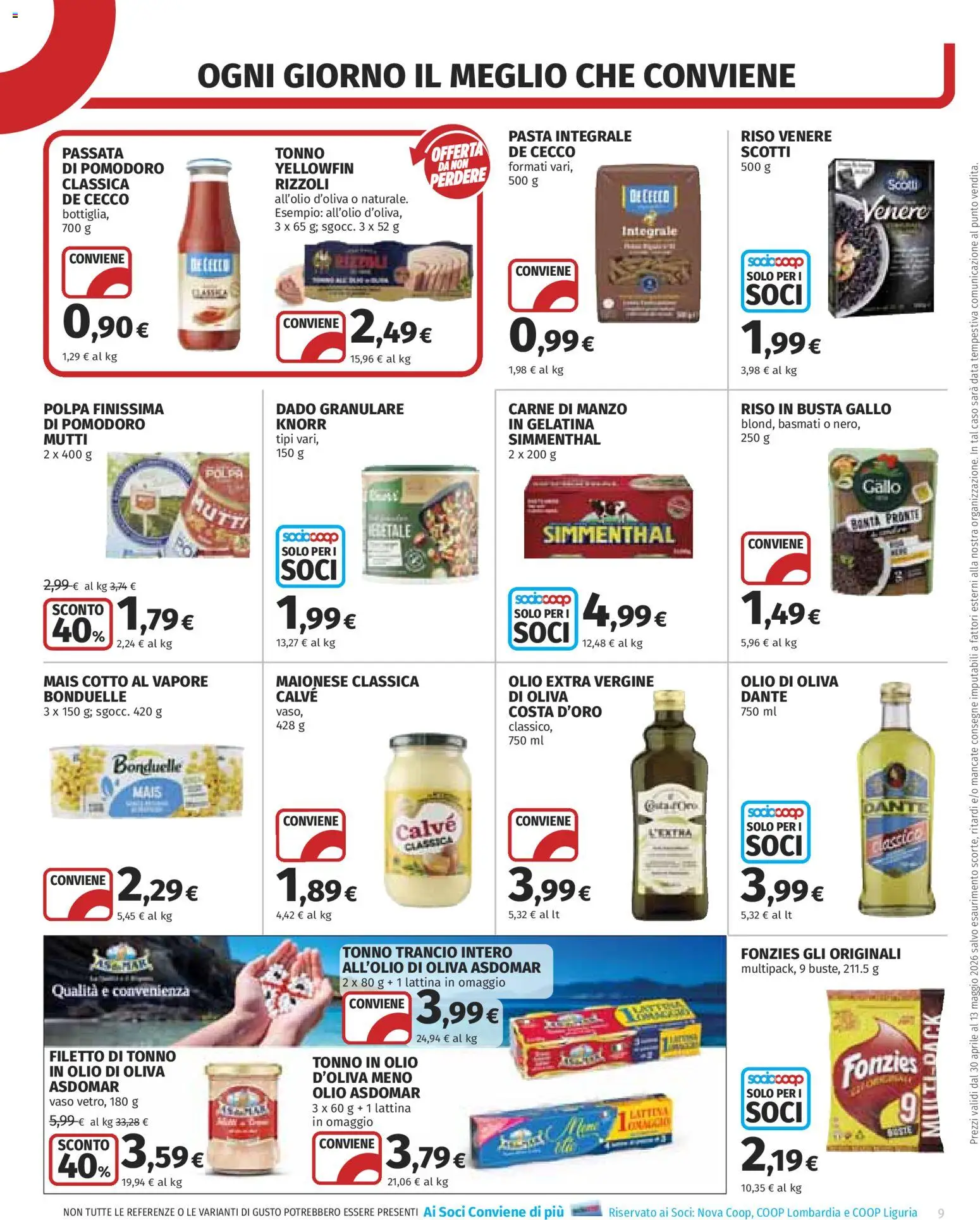Volantino COOP del 30.04.2026 | Pagina: 9 | Prodotti: Riso, Manzo, Pomodoro, Olio extra vergine