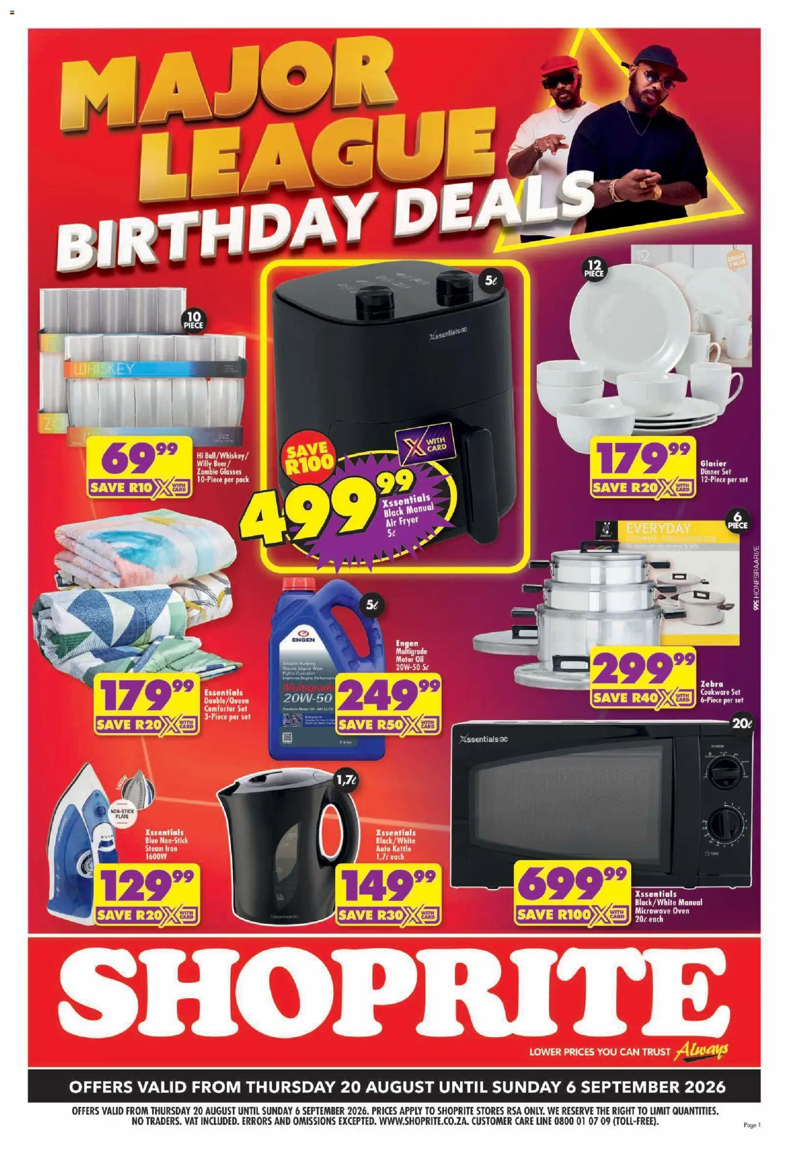New Shoprite catalogue – valid from 20/08/2026 | Page: 1 | Products: Glasses, Microwave, Air fryer, Cookware