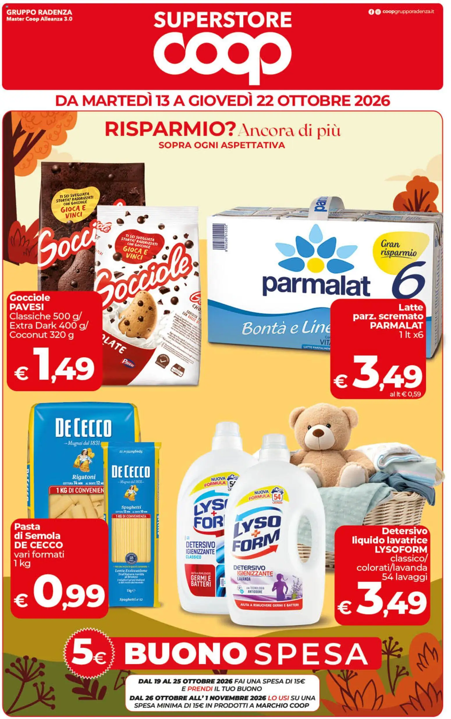 Volantino COOP del 13/10/2026 | Pagina: 1 | Prodotti: Rigatoni, De Cecco, Pasta, Spaghetti