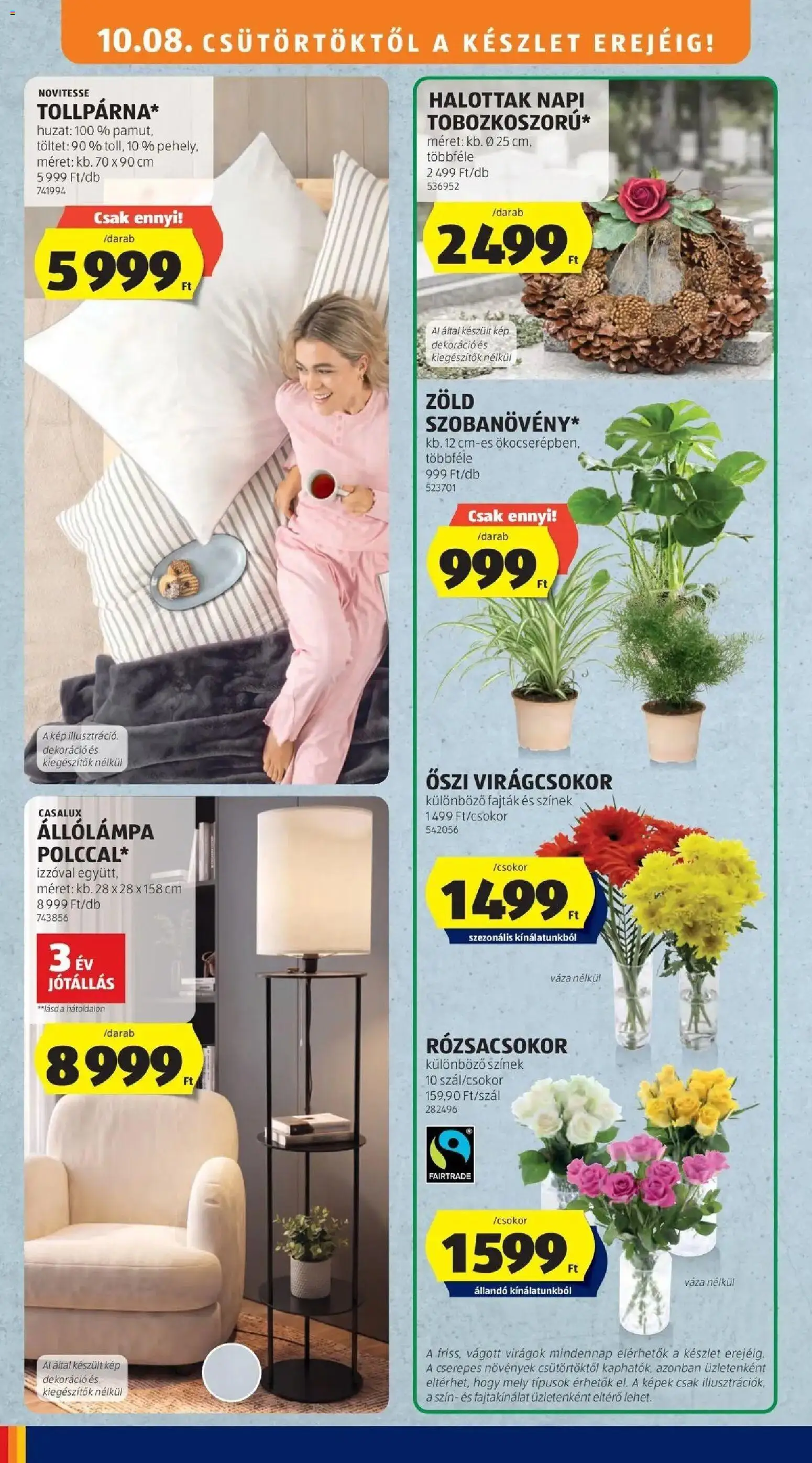 Aldi akciós ujság - amely érvényes a következő dátumtól: 2026.10.08. | Oldal: 36 | Termékek: Virágok, Állólámpa, Rózsacsokor, Váza