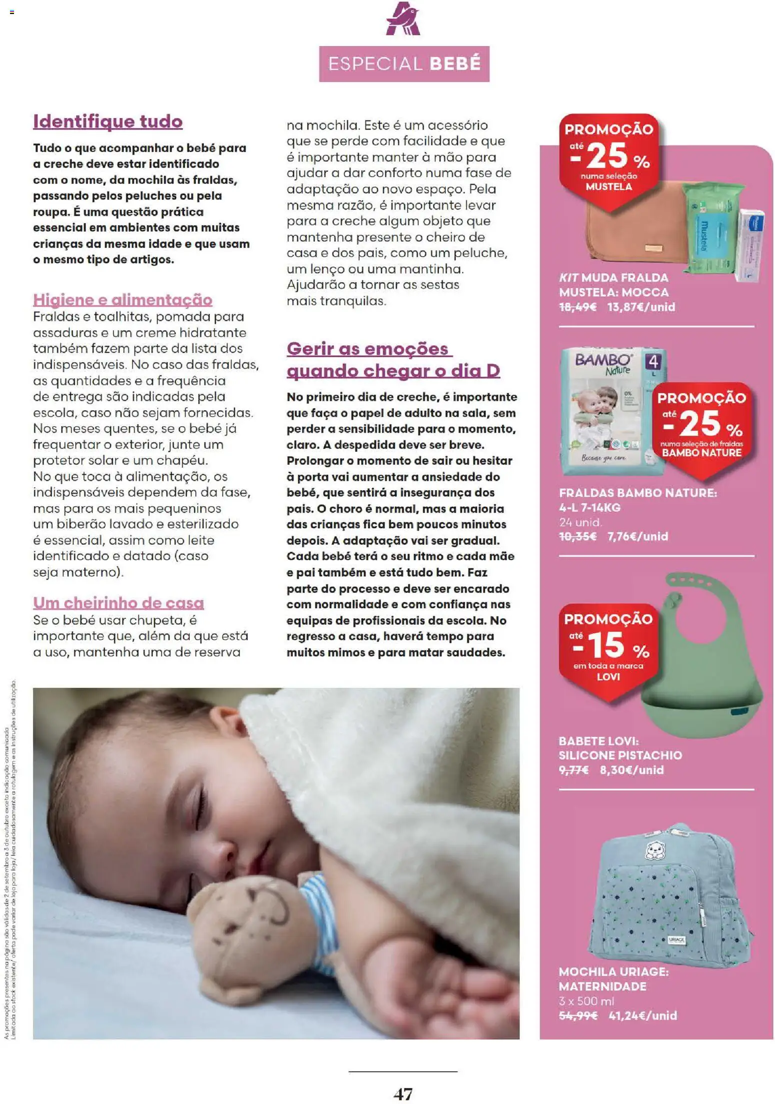 Auchan Revista Longevidade e Especial Bebe │ válido de 02/09/2026 | Página: 47 | Produtos: Porta, Peluches, Biberão, Protetor solar