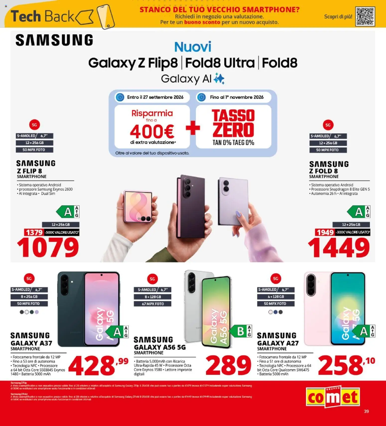 Volantino Comet del 08/10/2026 | Pagina: 39 | Prodotti: Tè, Smartphone, Batteria, Samsung