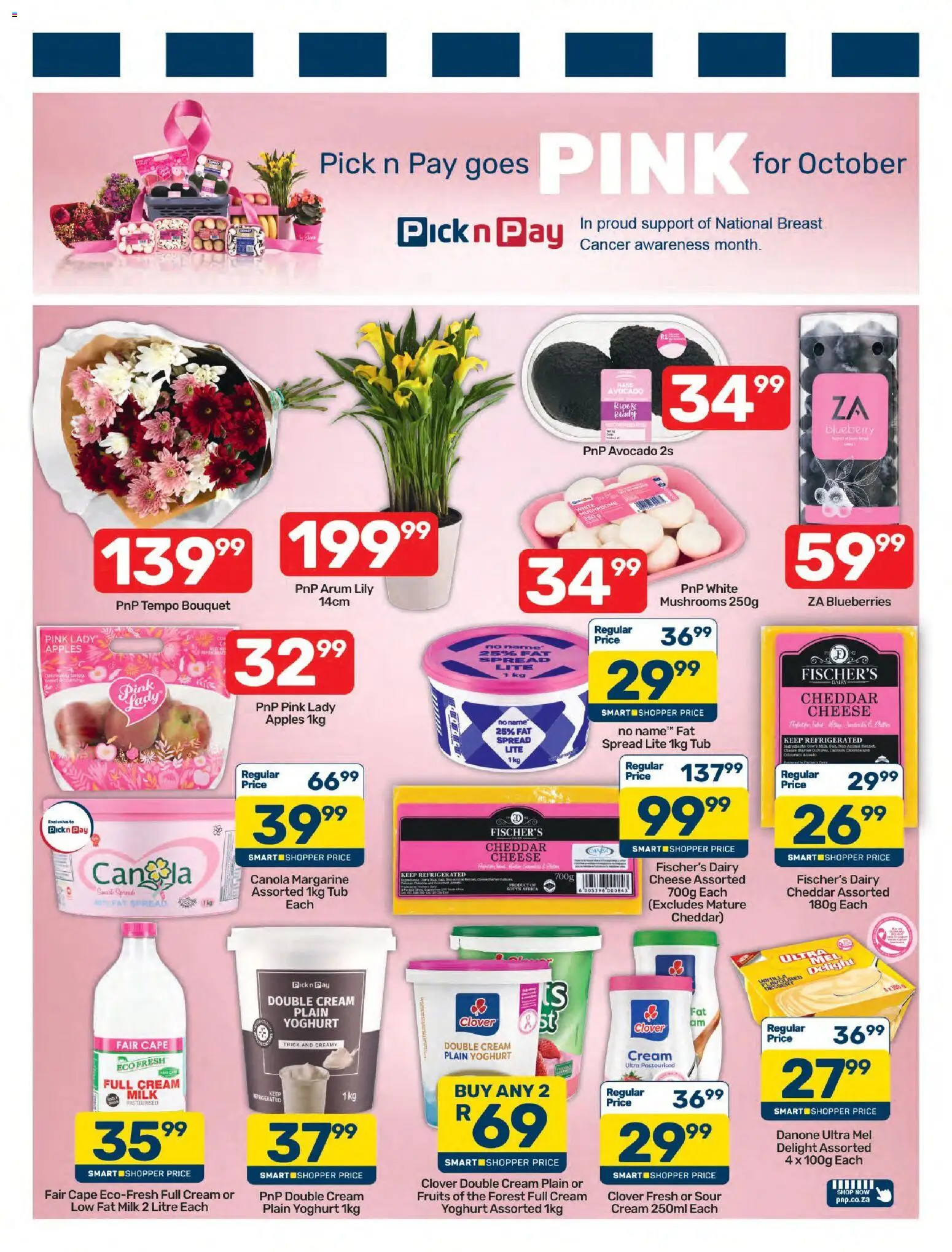 New Pick n Pay catalogue – valid from 28/09/2026 | Page: 5 | Products: Blueberries, Yoghurt, Cheddar, Fat spread
