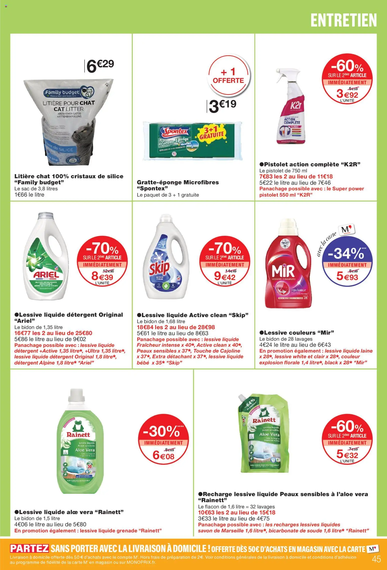 {H1} | Page: 45 | Produits: Litière pour chat, Savon, Détergent, Lessive