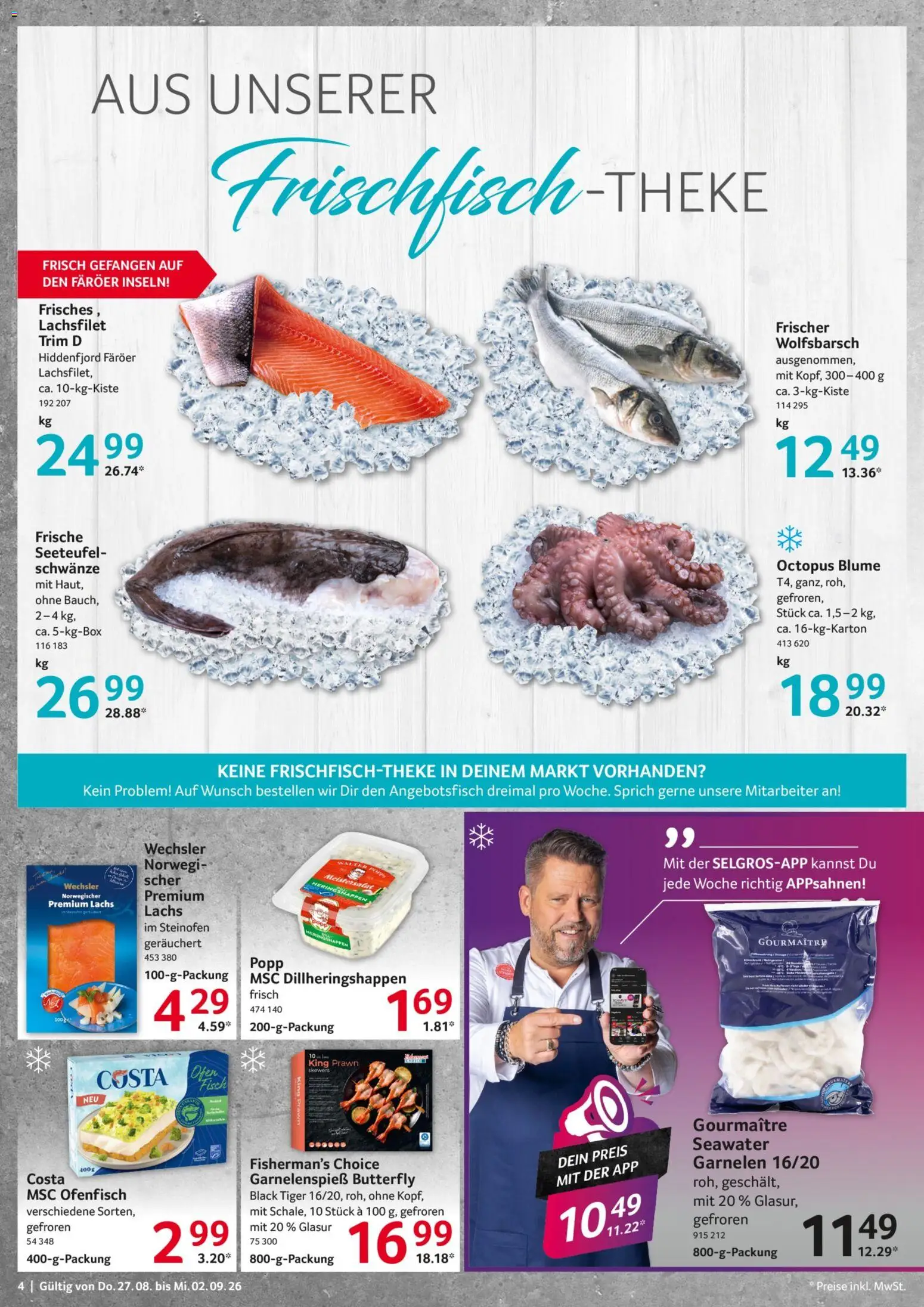 Selgros Prospekt – gültig ab 27.08.2026 | Seite: 4 | Produkte: Ofen, Garnelen, Fisch, Lachs