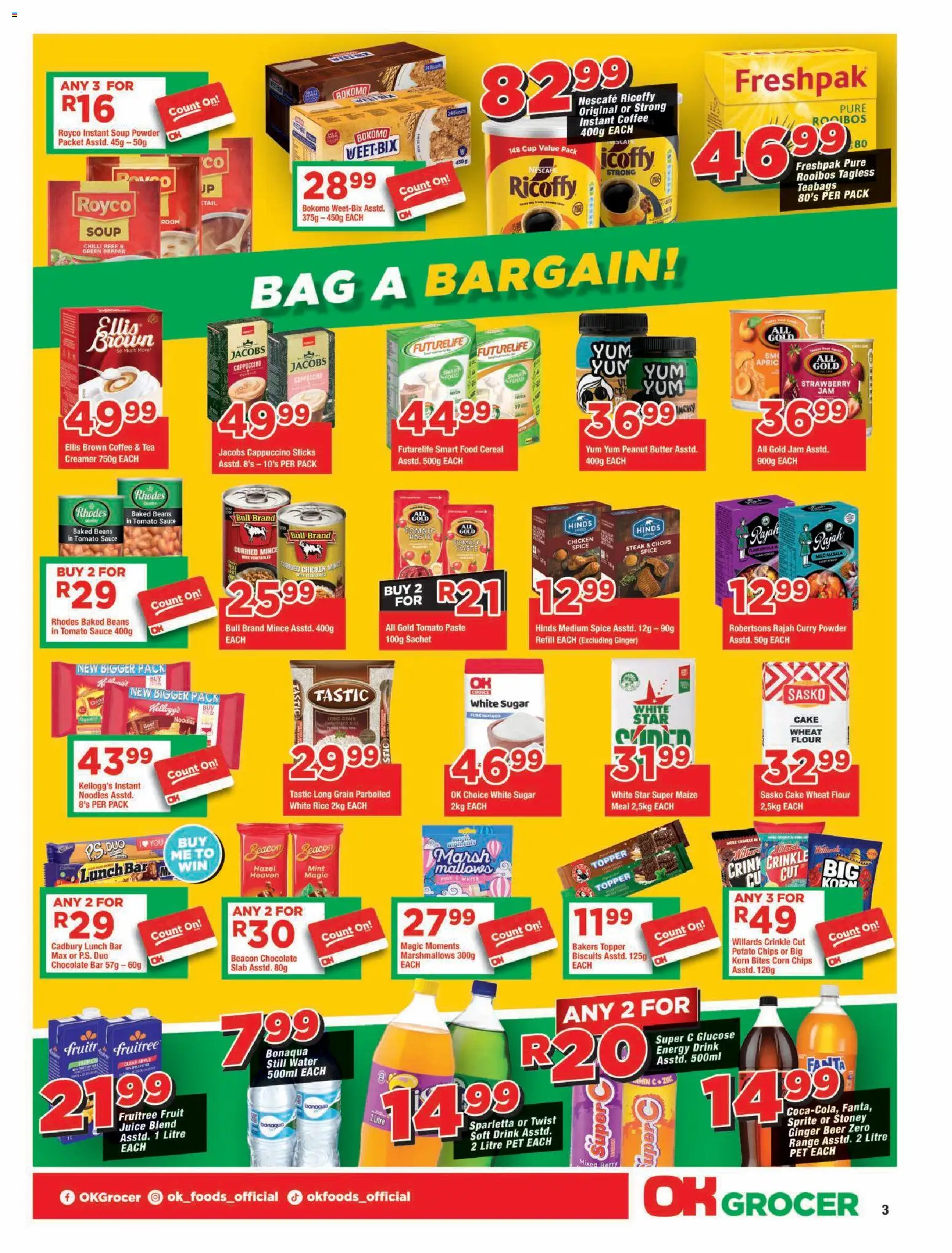 New OK Foods catalogue – valid from 15/07/2026 | Page: 3 | Products: Butter, Biscuits, Fruit, Sugar