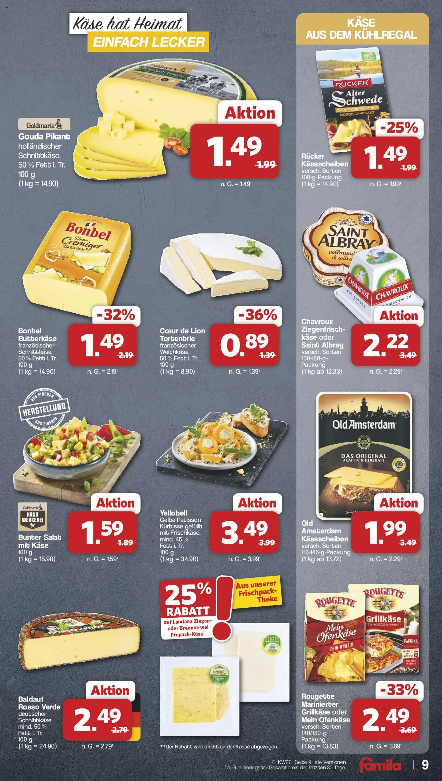 Famila Nordwest Prospekt – gültig ab 29.06.2026 | Seite: 9 | Produkte: Käse, Gouda, Paprika, Salat