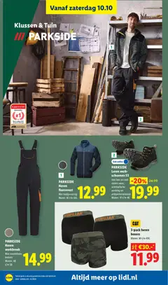 PARKSIDE, Leren werk-, schoenen S3, Leather work shoes S3. Made of leather with steel toe cap, antistatic properties and anti-puncture sole. Sizes: 41 to 46. - Voorbeeld van een folder van Lidl, geldig van 05-10-2026 | Pagina: 37 | Producten: Vest, Boxers, Schoenen, Werkbroek