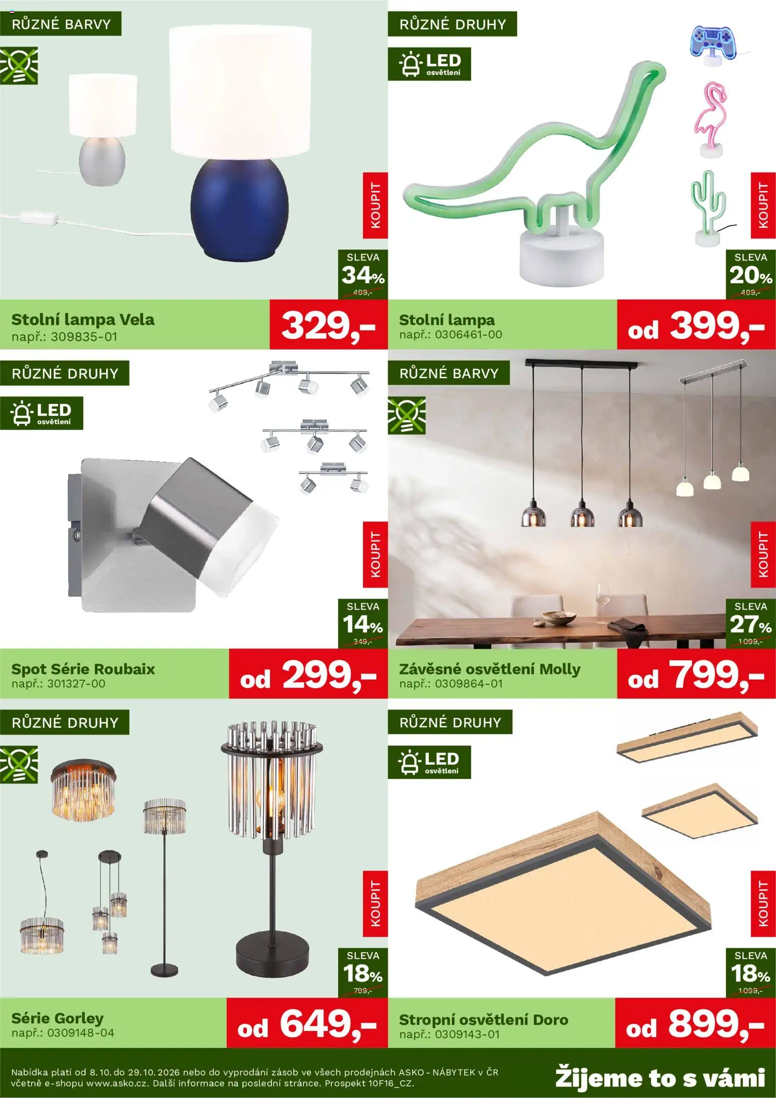 ASKO nábytek leták - Bytové doplňky od 08.10.2026 | Strana: 4 | Produkty: Stolní lampa, Nábytek, Barvy, LED