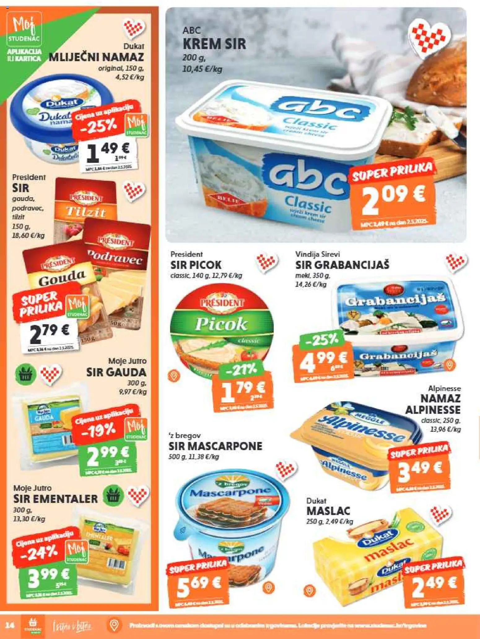 Studenac katalog | vrijedi od 29.07.2026 | Stranica: 14 | Proizvodi: Vindija, Mascarpone, Sir, Namaz