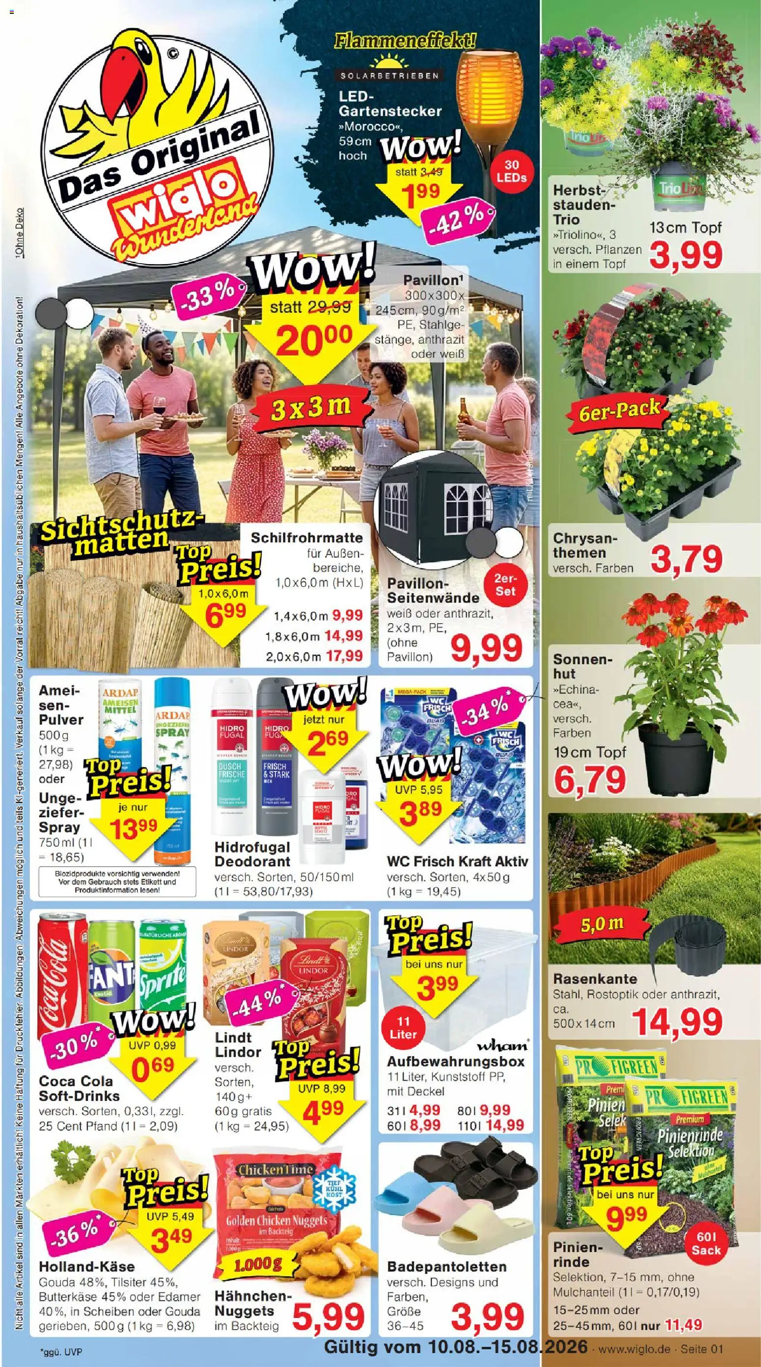 Wiglo Wunderland Prospekt – gültig ab 10.08.2026 | Seite: 1 | Produkte: Cola, Edamer, Deodorant, Lindt