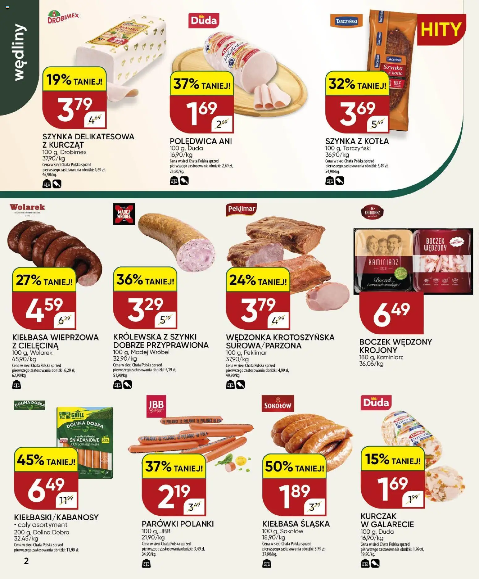 Chata Polska gazetka od 16.07.2026 | Strona: 2 | Produkty: Kurczak, Parówki, Boczek wędzony, Wędliny