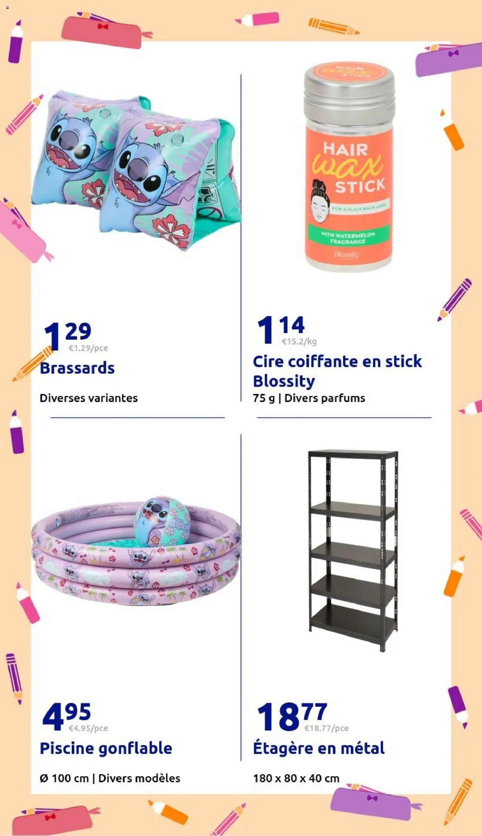 {H1} | Page: 42 | Produits: Brassards, Étagère, Cire coiffante, Piscine gonflable