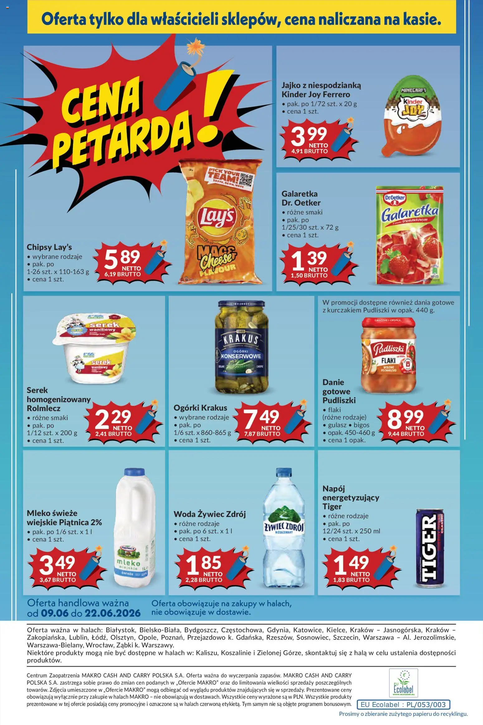 Makro gazetka od 09.06.2026 | Strona: 24 | Produkty: Kinder Joy, Flaki, Ogórki, Woda