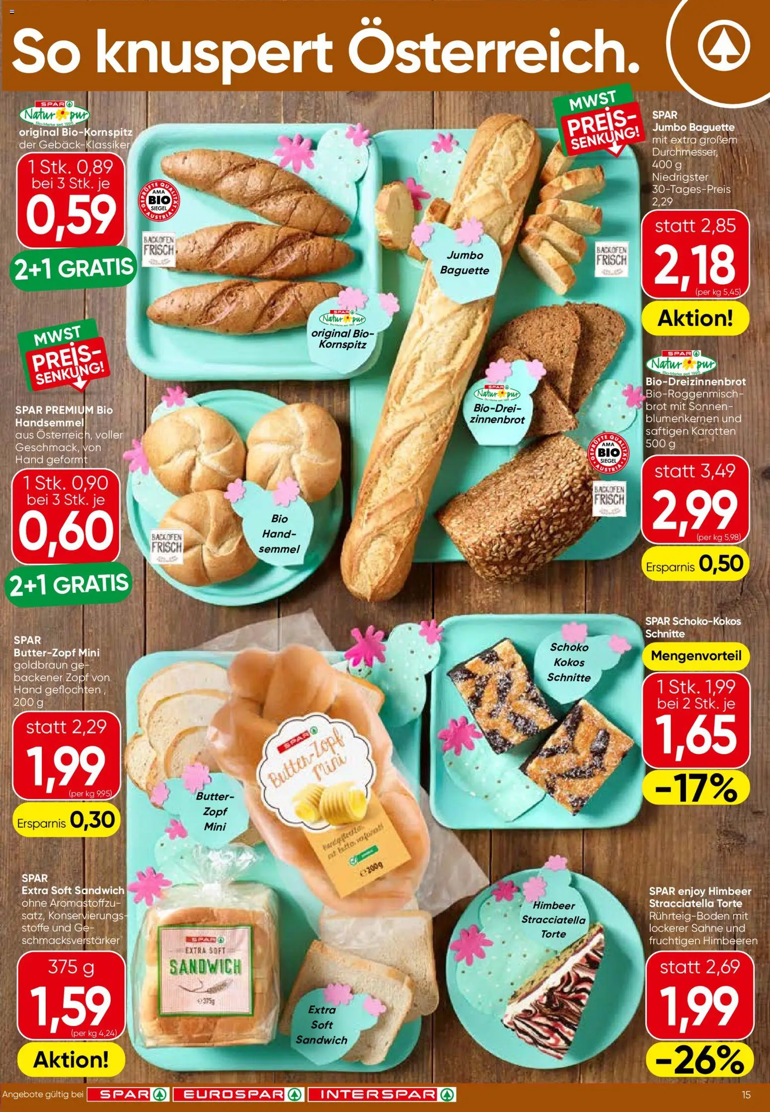 Spar Flugblatt - Steiermark gültig ab 09.07.2026 | Seite: 15 | Produkte: Sahne, Jääkaappipakastin, Butter, Brot