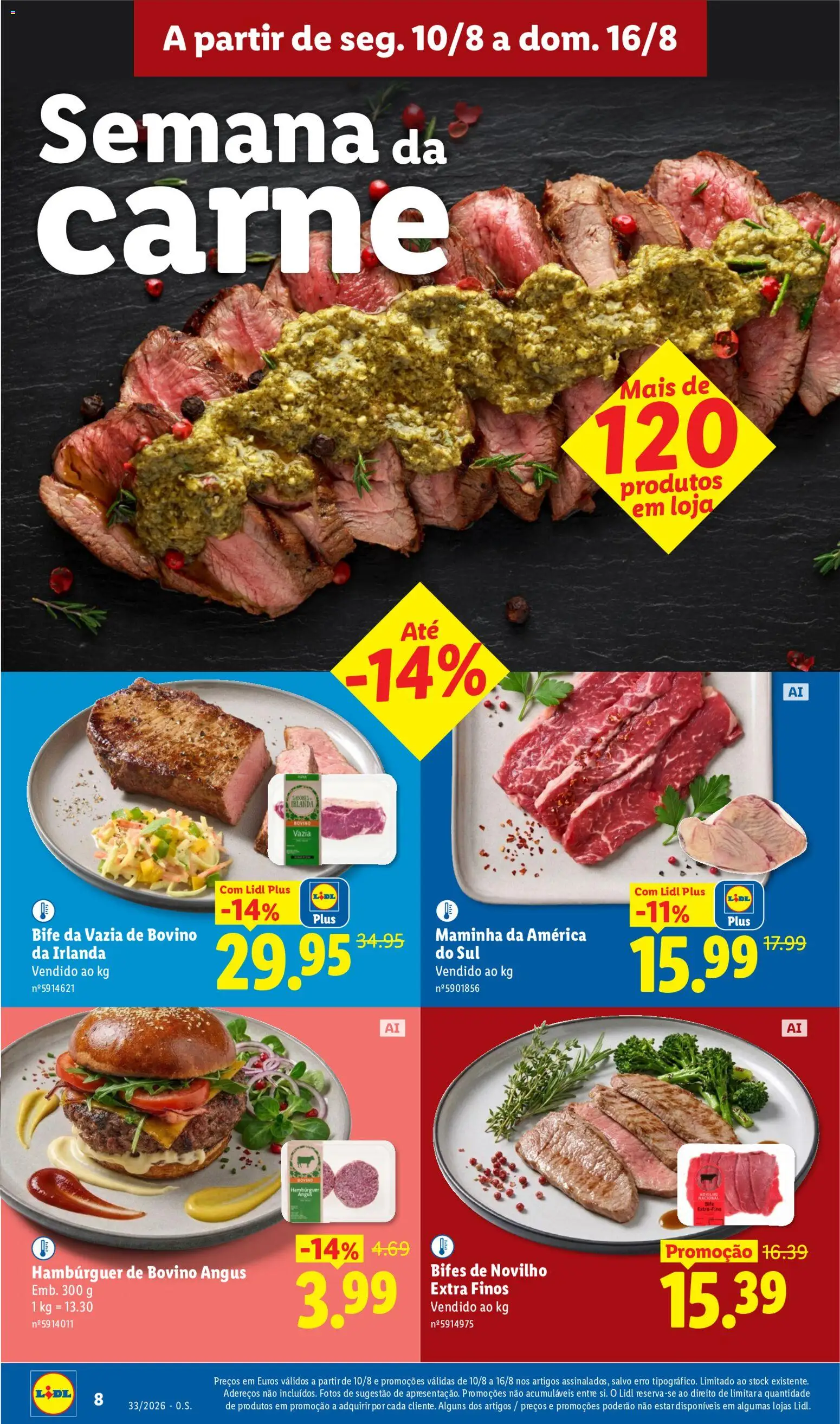Lidl folheto │ válido de 10/08/2026 | Página: 8 | Produtos: Hambúrguer, Carne, Bife