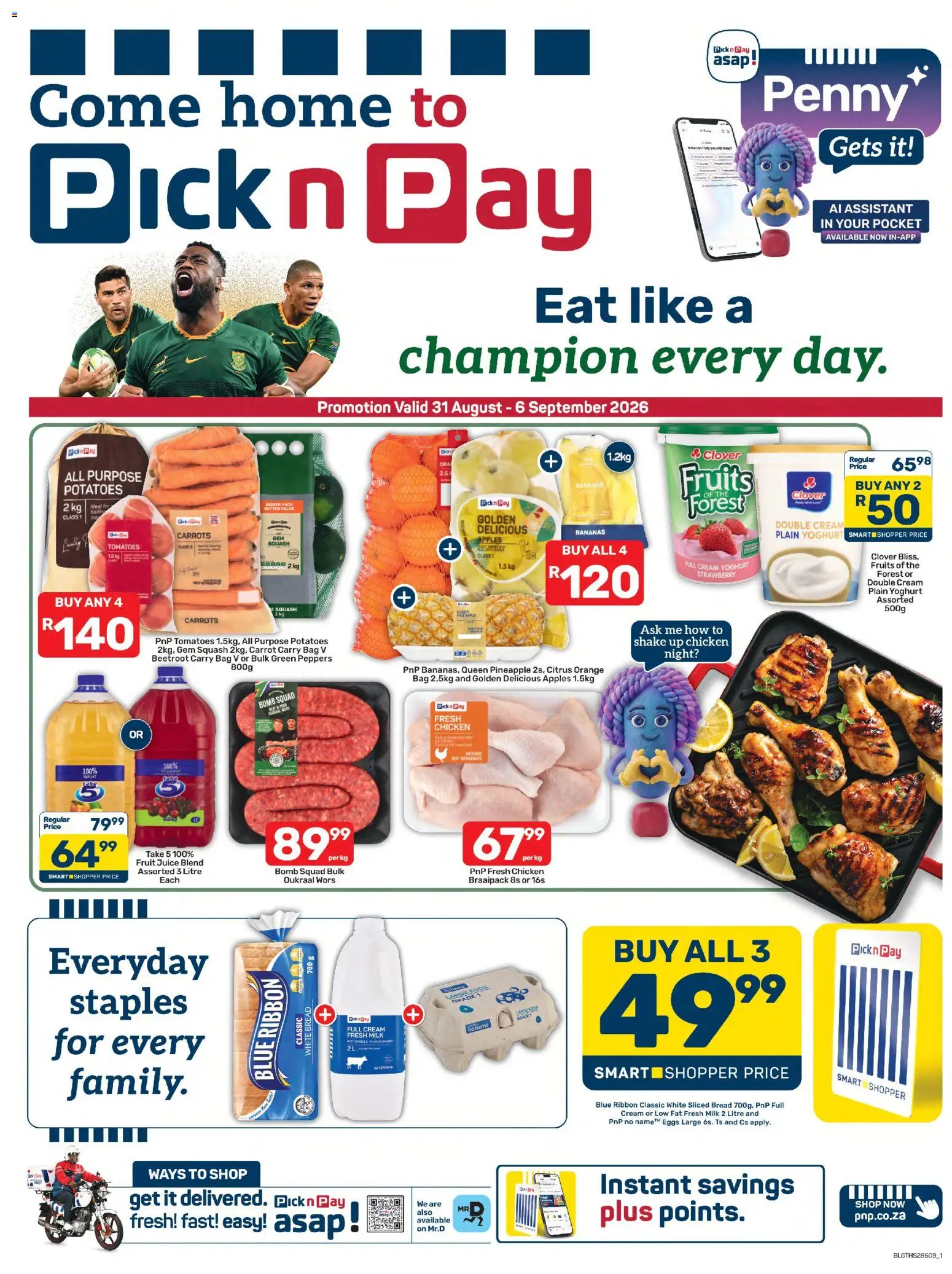 New Pick n Pay catalogue – valid from 31/08/2026 | Page: 1 | Products: Eggs, Bananas, Cream, Fruit