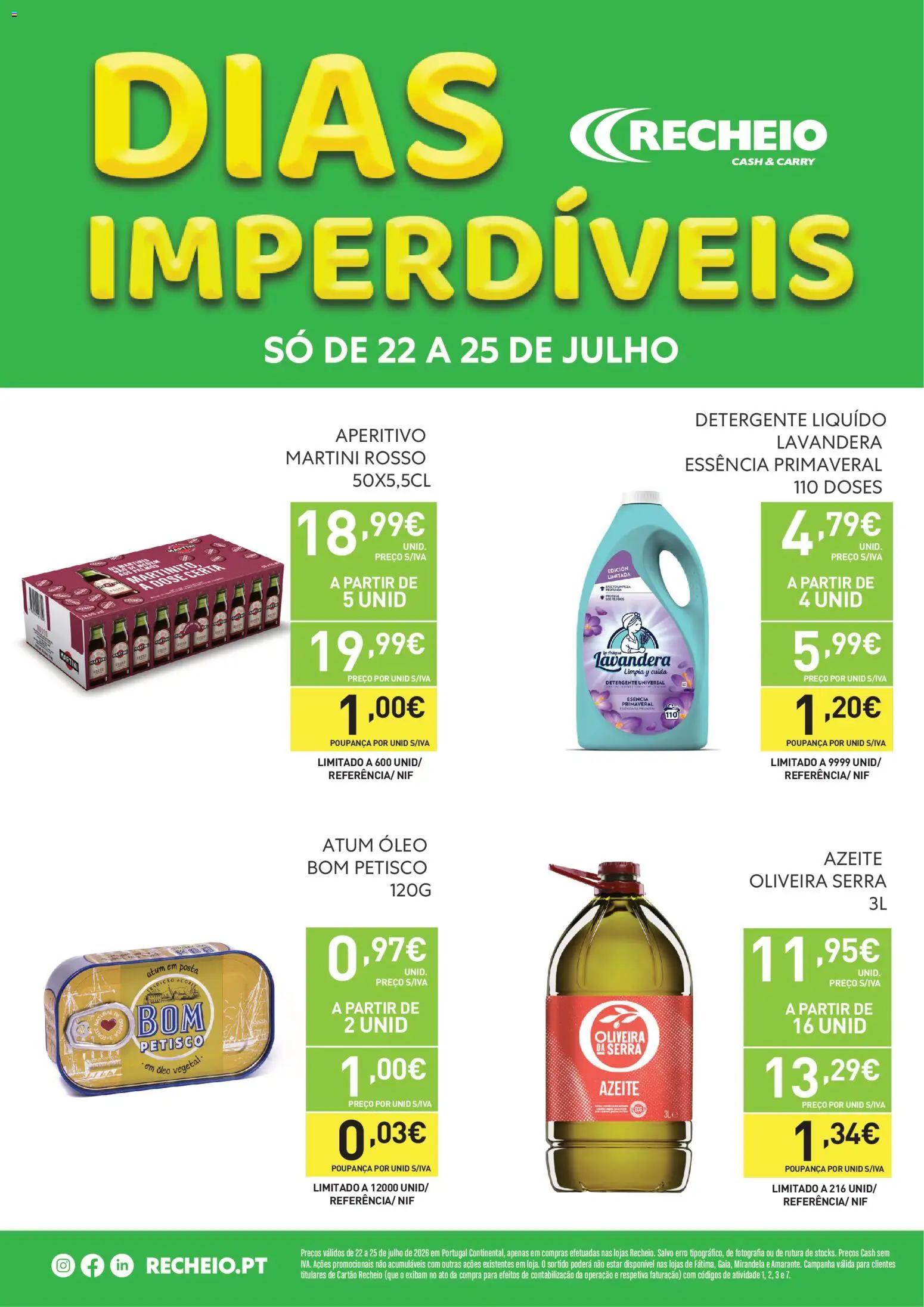 Recheio Dias Imperdíveis │ válido de 22/07/2026 | Página: 1 | Produtos: Atum, Azeite, Detergente, Óleo