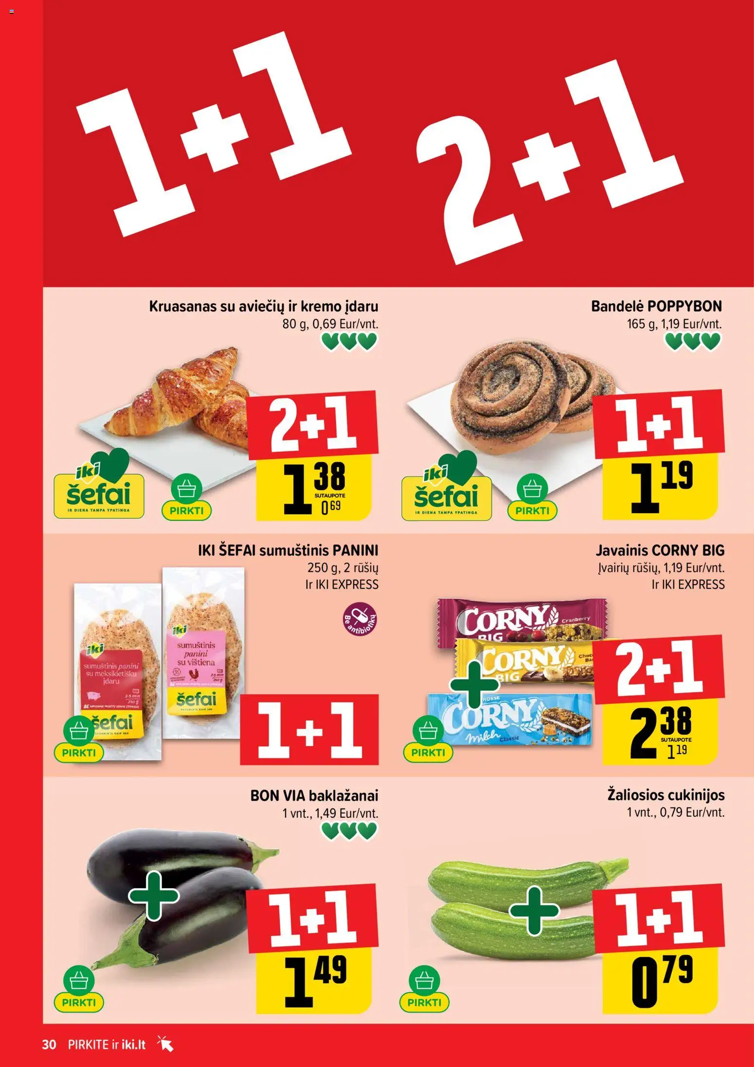 IKI akcijos nuo 2026.08.03 | Puslapis: 30 | Prekių: Bandelė, Sumuštinis, Vištiena