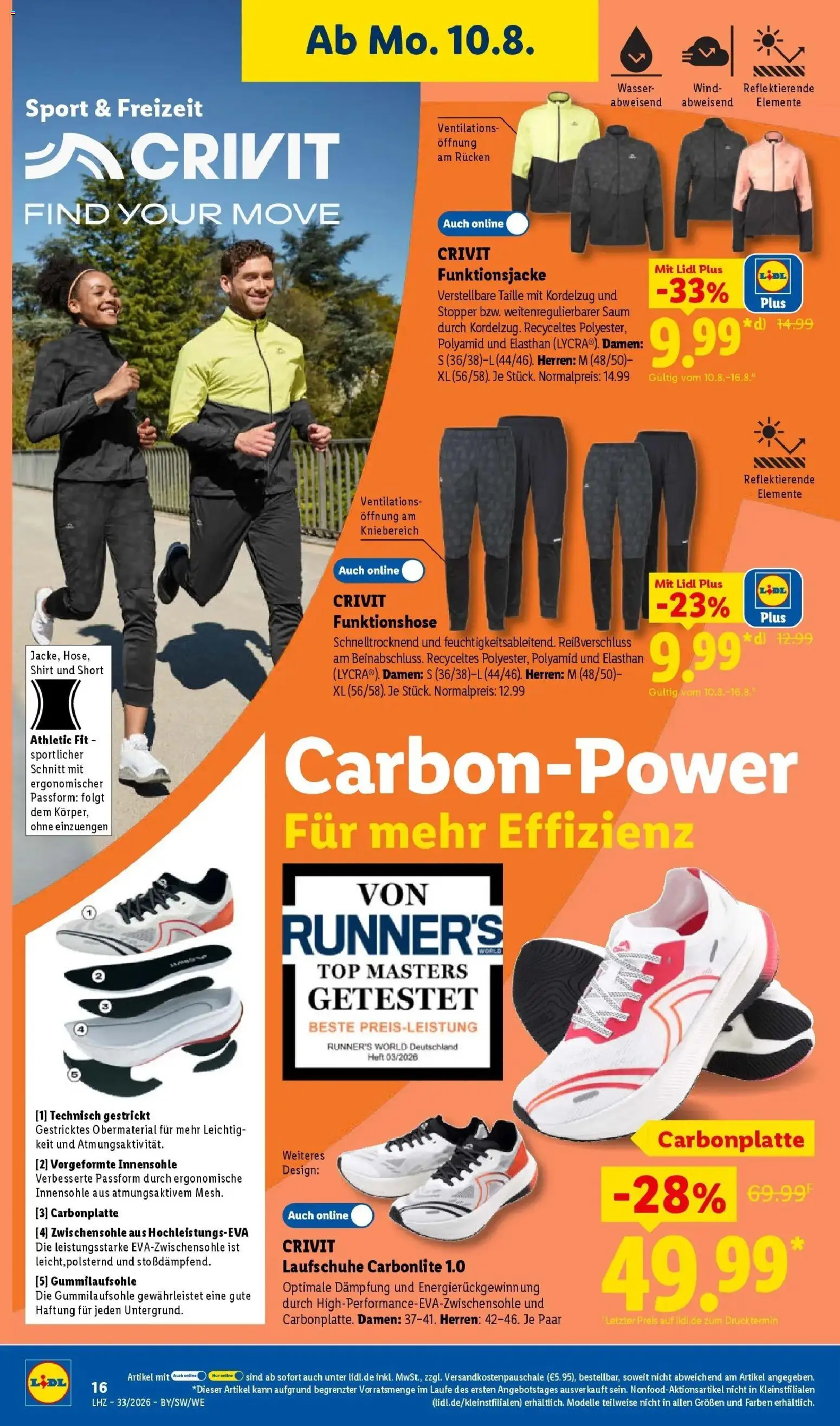 Lidl Prospekt Hof-innenstadt – gültig ab 10.08.2026 | Seite: 34 | Produkte: Shirt, Top, Laufschuhe, Wasser