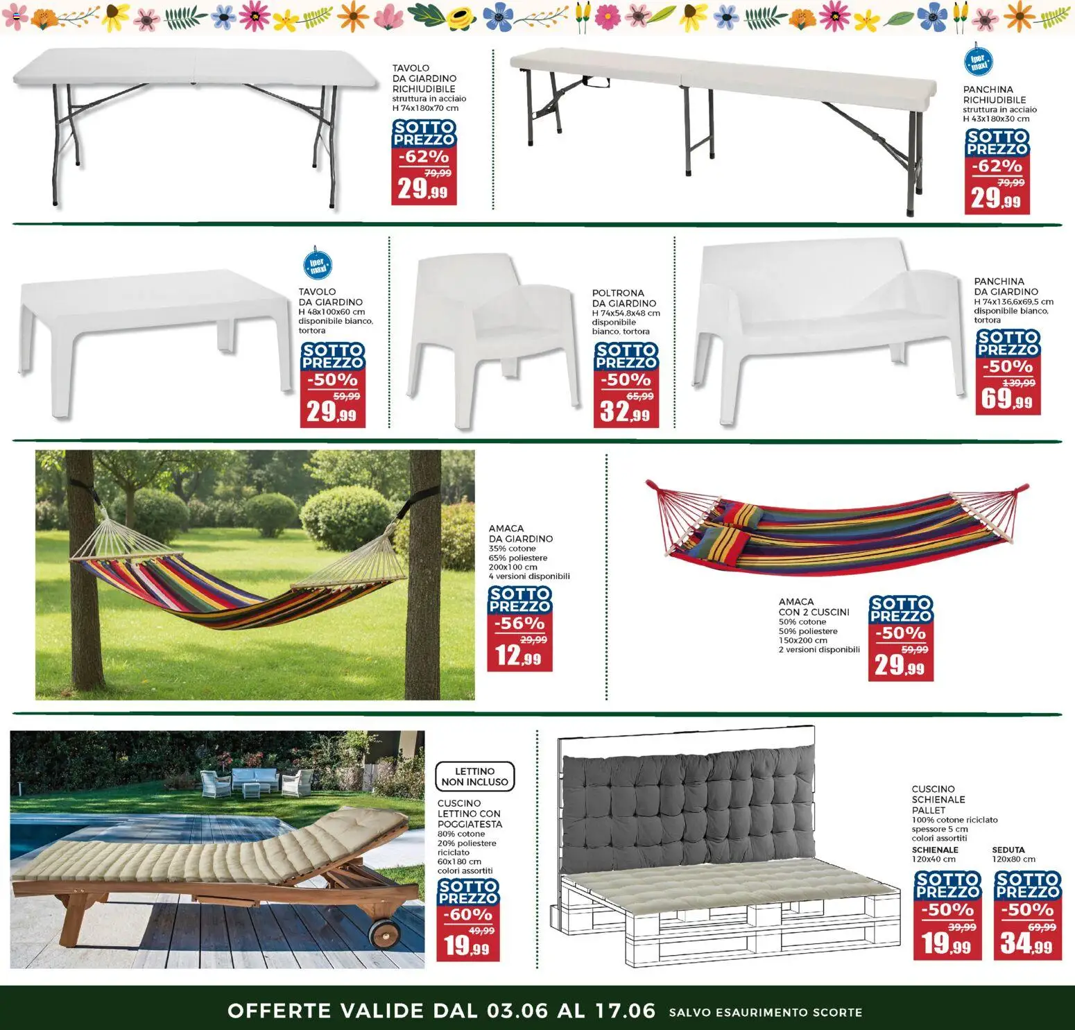 Volantino Happy Casa del 03.06.2026 | Pagina: 5 | Prodotti: Amaca, Cuscino, Poltrona, Tavolo