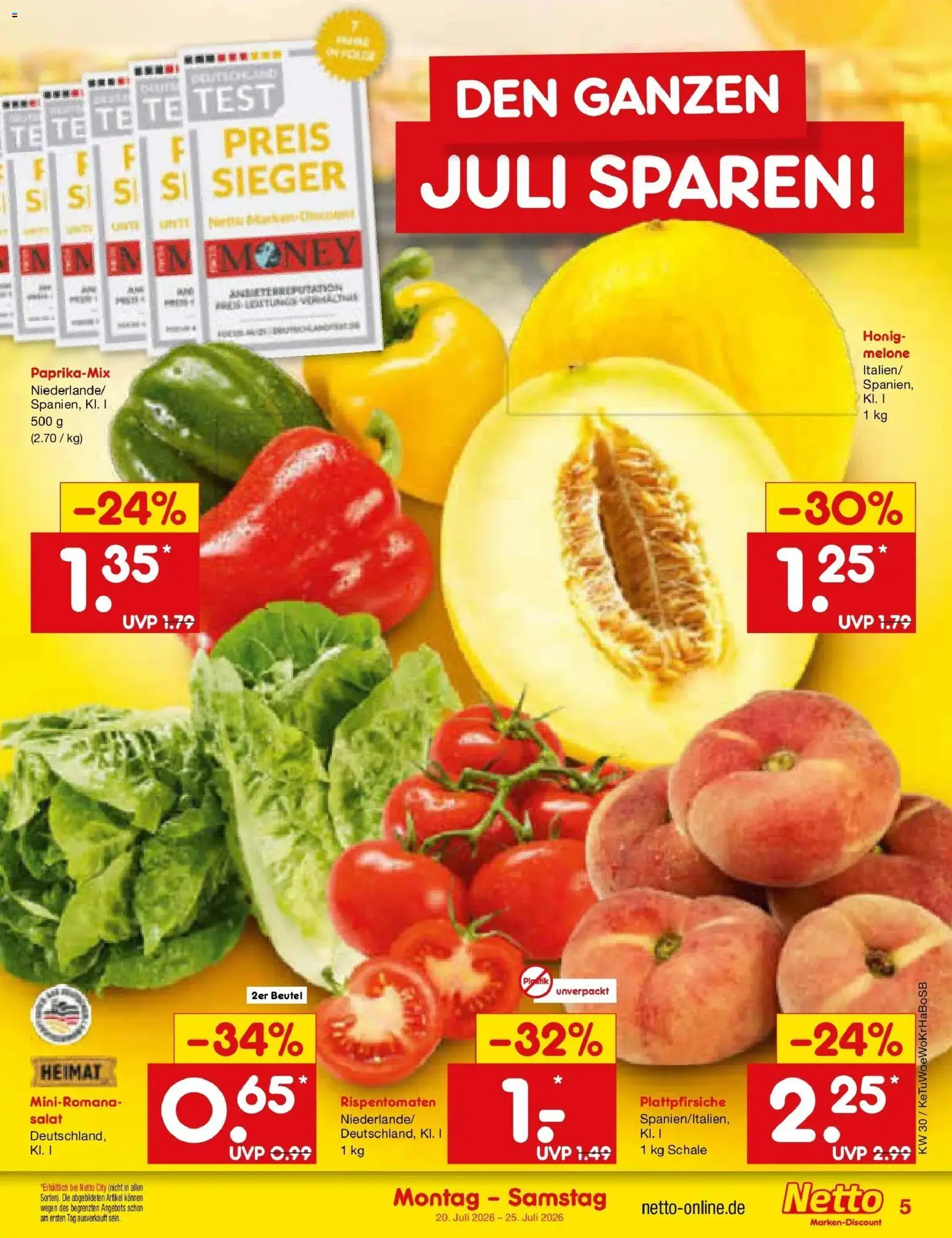 Netto Marken-Discount Prospekt Stadtlohn – gültig ab 20.07.2026 | Seite: 5 | Produkte: Melone, Salat