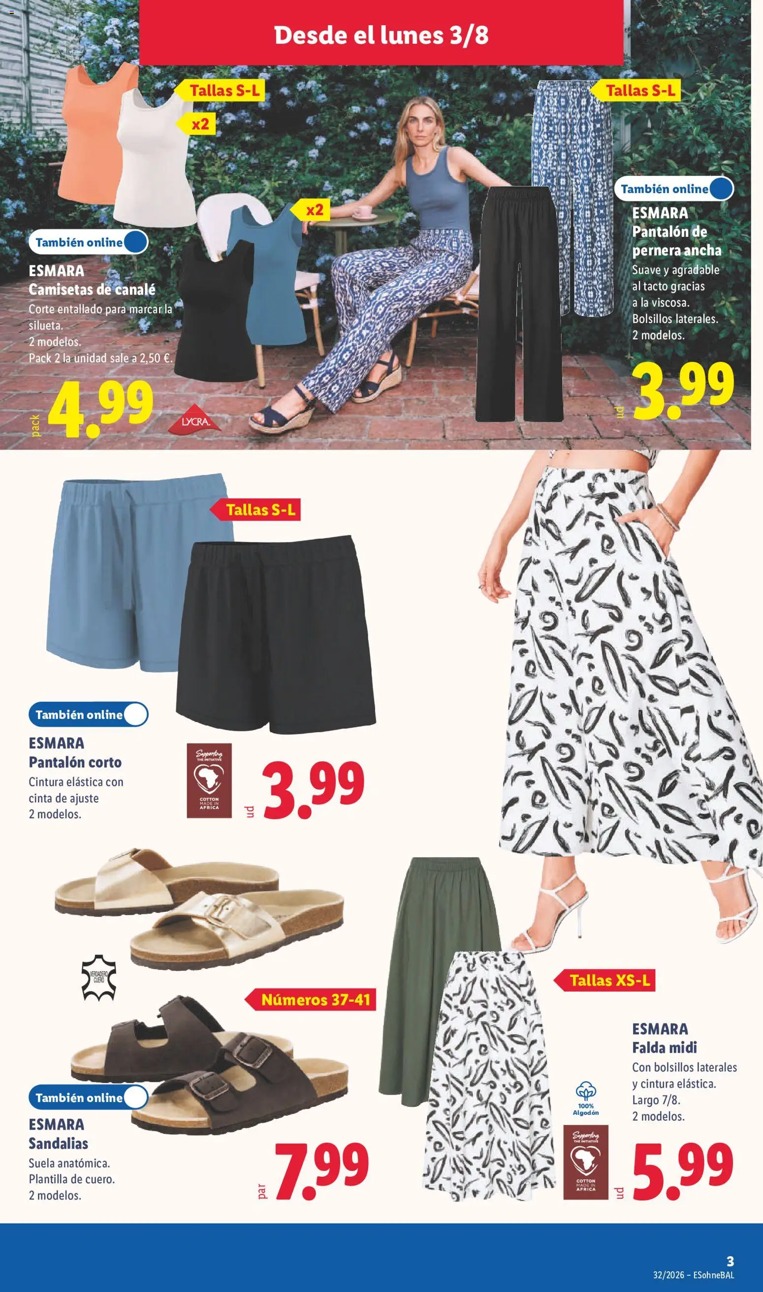 Lidl folleto de bazar │ válido desde el 03/08/2026 | Página: 7 | Productos: Falda midi, Sandalias, Pantalón corto