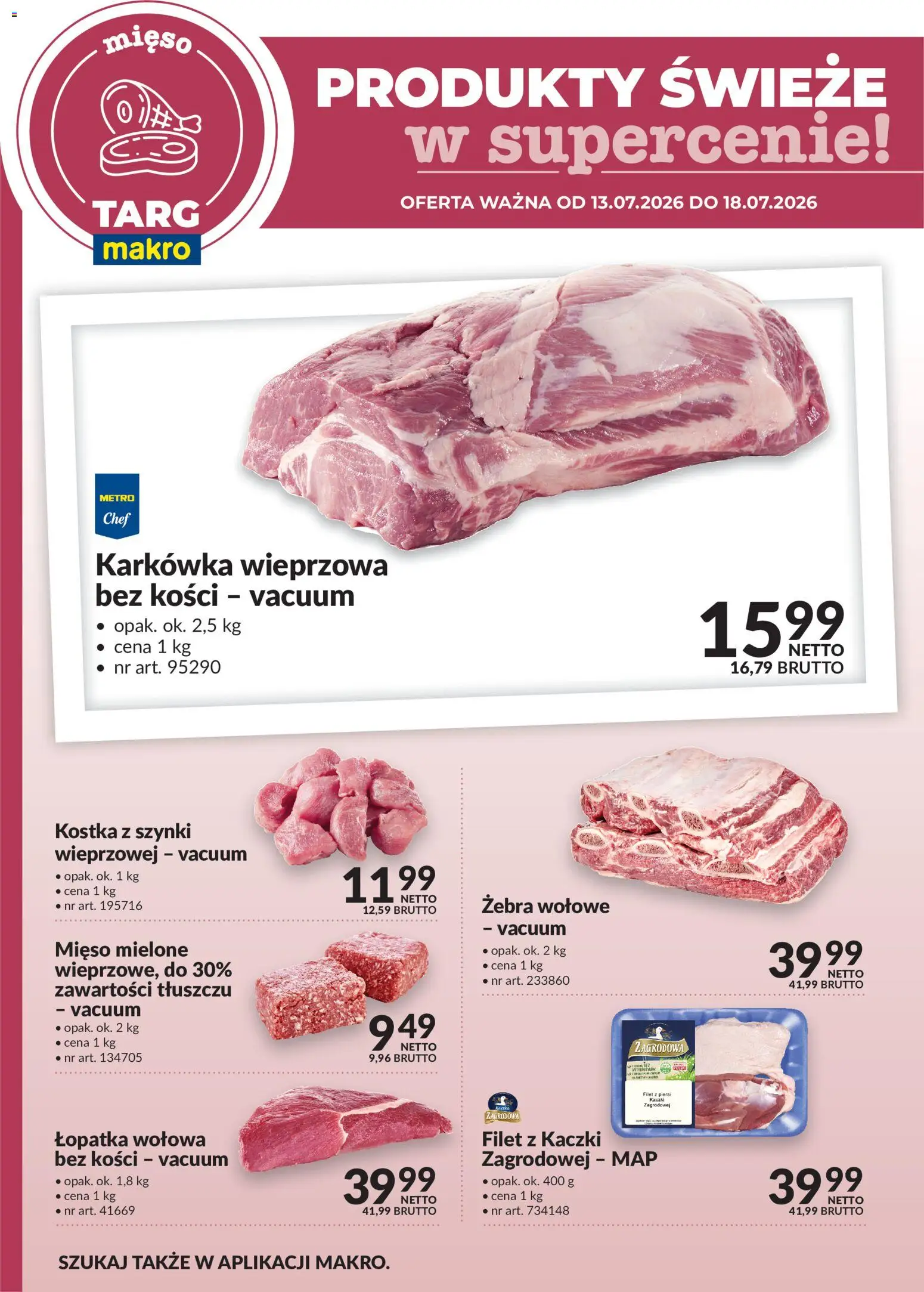 Makro gazetka - Produkty świeże w supercenie od 13.07.2026 | Strona: 1 | Produkty: Karkówka, Piersi, Karkówka wieprzowa, Mięso mielone