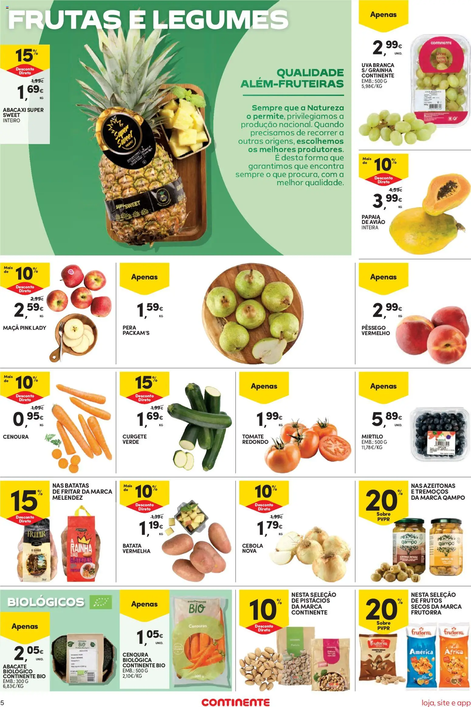 Continente Semanal Continente Bom Dia │ válido de 26.05.2026 | Página: 5 | Produtos: Curgete, Cebola, Abacate, Uvas